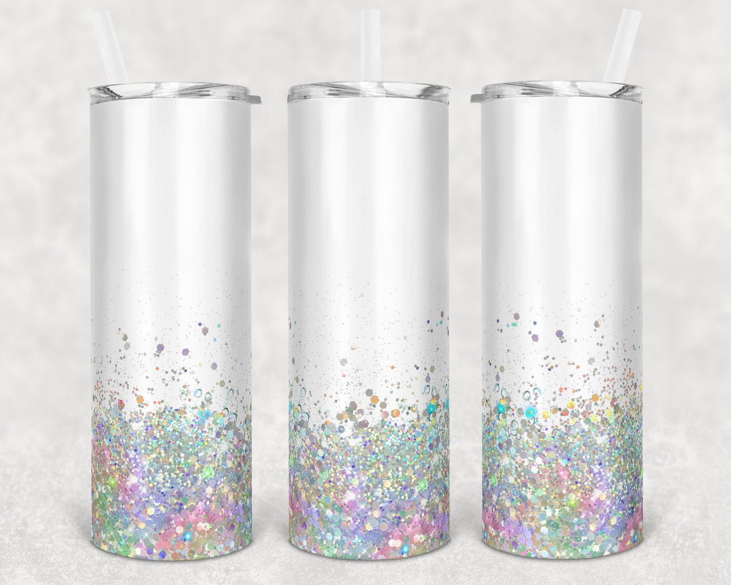 20 oz Skinny Tumbler Sublimation Design Template White Glitter Holographic Straight and Warped Design