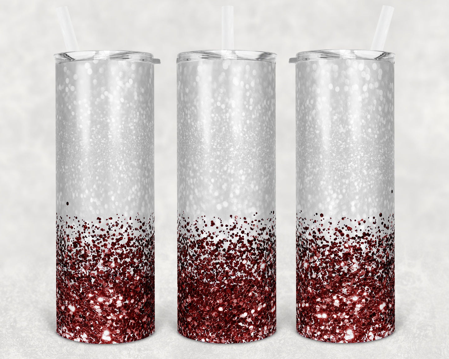 20 oz Skinny Tumbler Sublimation Design Glitter Maroon Bottom Straight and Warped Design