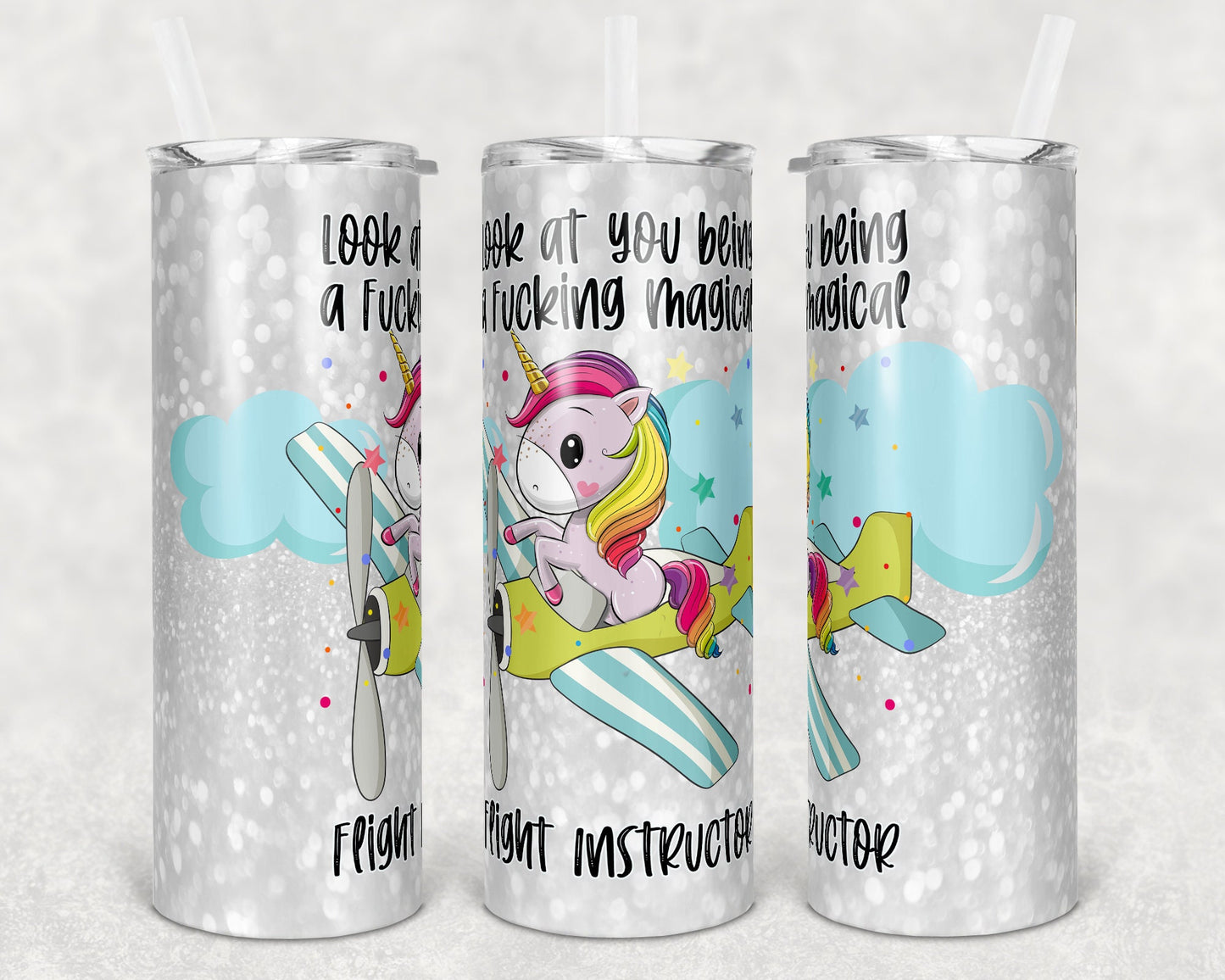 20 oz Skinny Tumbler Sublimation Design Template Unicorn Stop Expecting Normal Straight and Warped Design