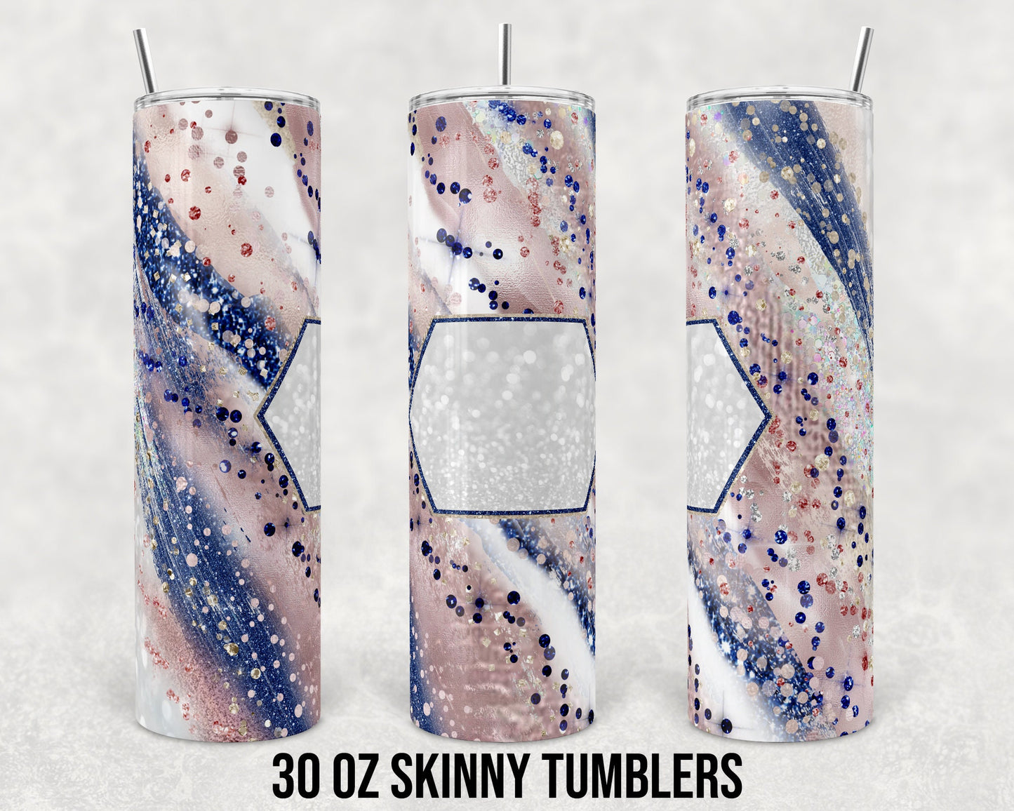 30 oz Skinny Tumbler Sublimation Design Template Milky way Rose Gold Navy with & without plate Straight