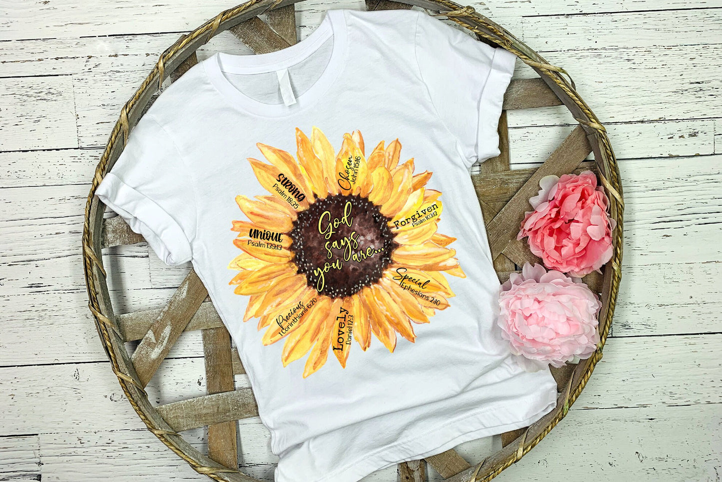 20 oz Skinny Tumbler Sublimation Sunflower God Says You are shirt and Tumbler Design