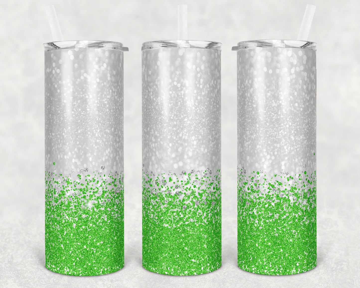 20 oz Skinny Tumbler Sublimation Design Template Glitter Bright Green Lime Background Straight Warped Design