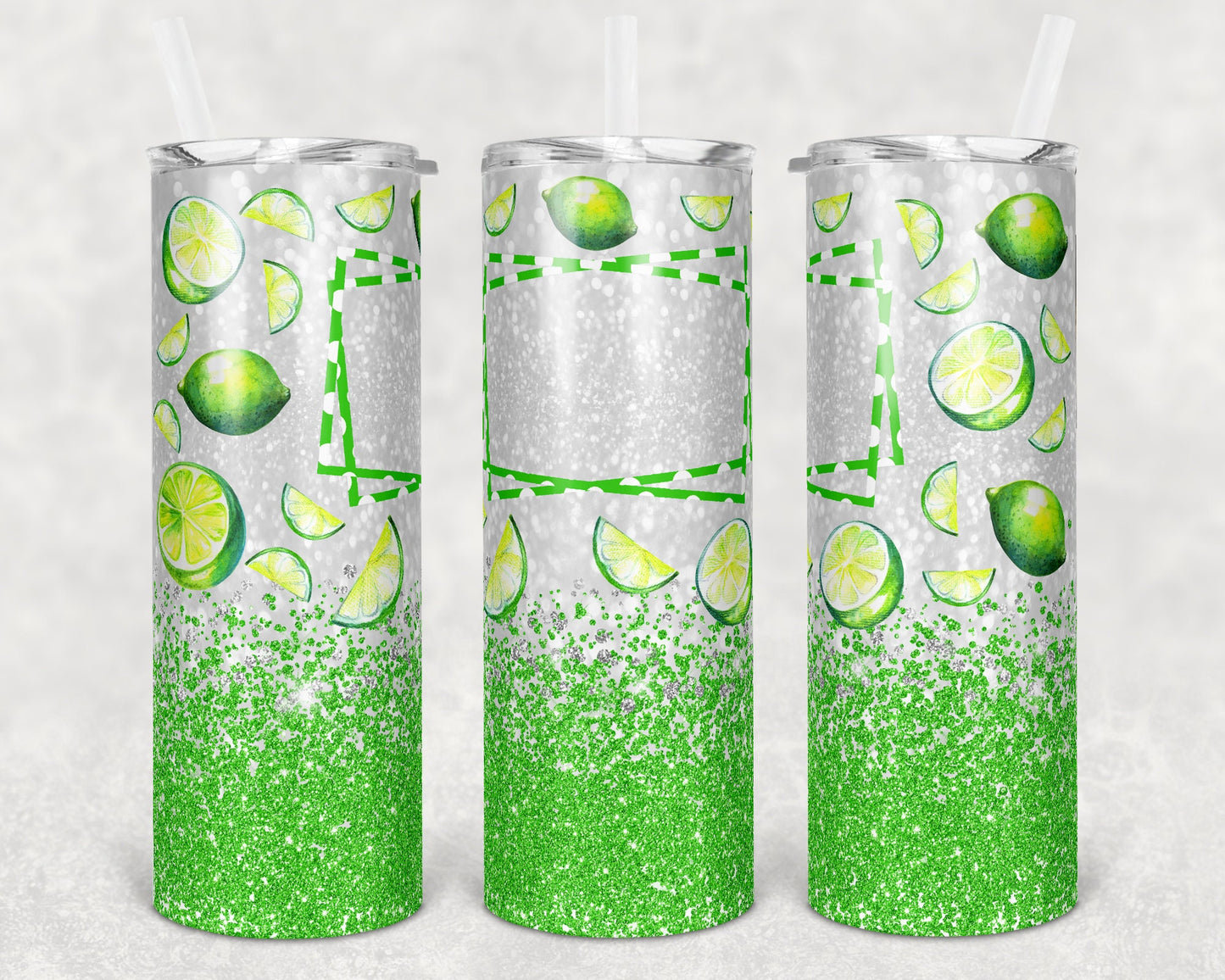 20 oz Skinny Tumbler Sublimation Design Template Glitter Lime with and without frame Straight Warped Design