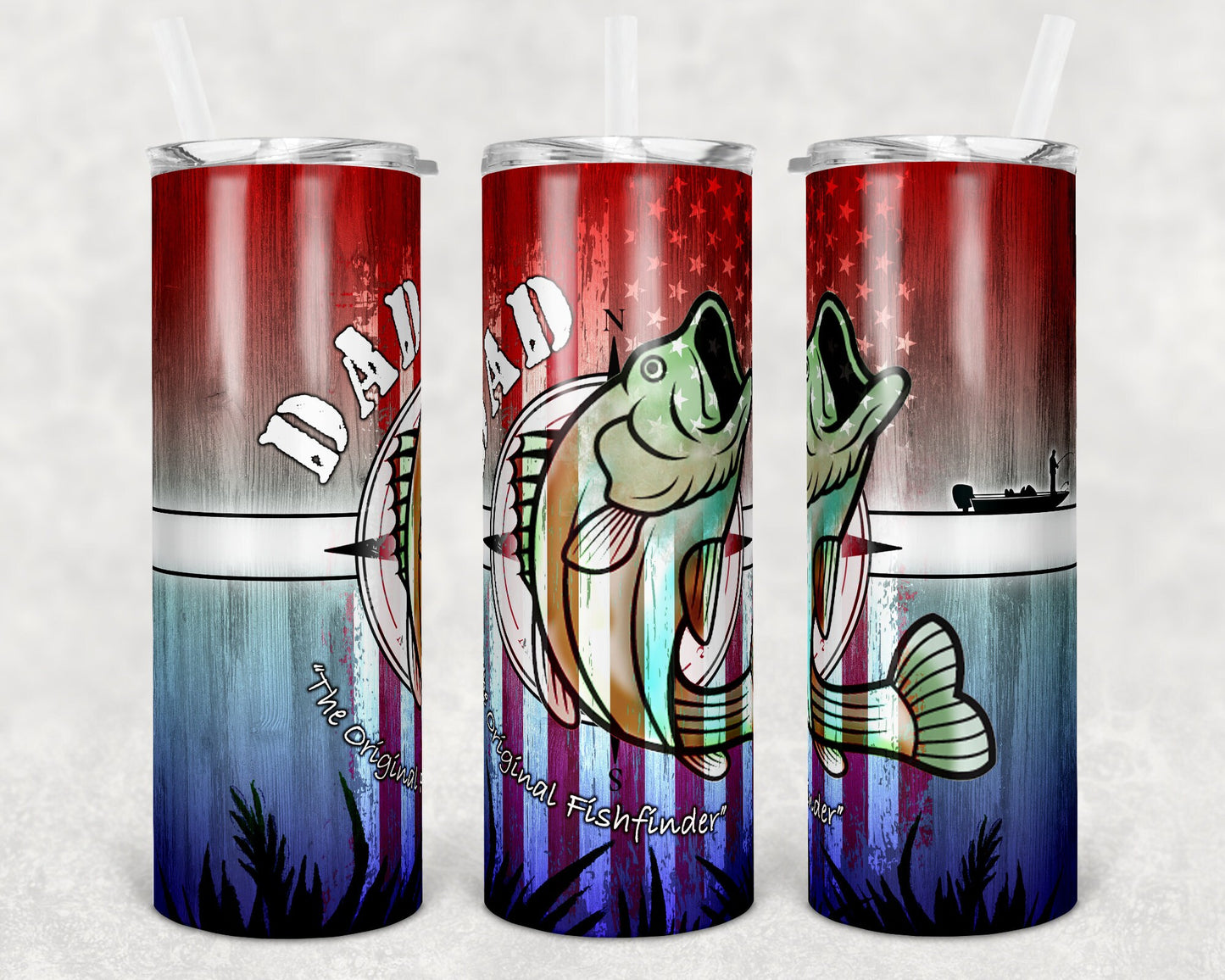 20 oz Skinny Tumbler Bass Fishing Dad and Blank Flag Sublimation Design Print Transfer