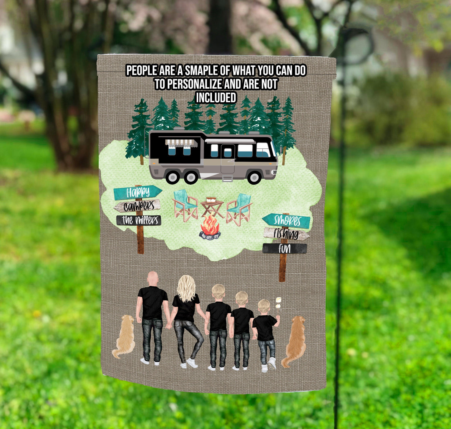Garden Flag Happy Camper Motorhome design Personalize by Adding your own People Sublimation Design