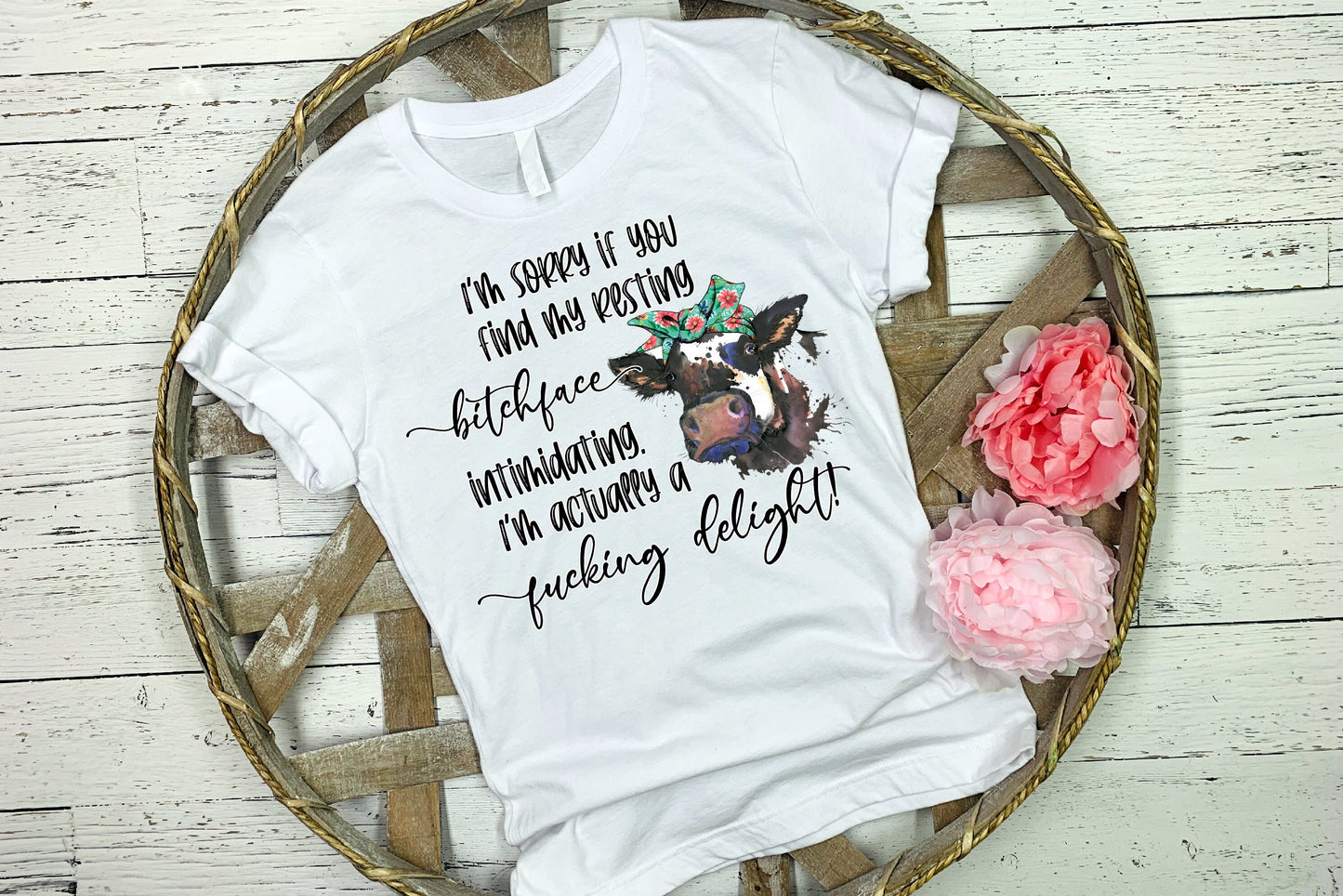 20 oz Skinny Tumbler Sublimation Cow Resting Bitchface Intimidating Im a Fuck*ng Delight Design