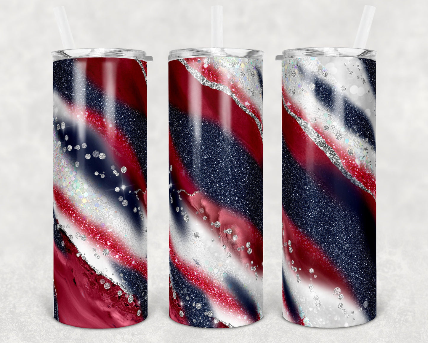 20 oz Skinny Tumbler Sublimation Template Agate Milky Way Navy Red White Straight and Warped Design