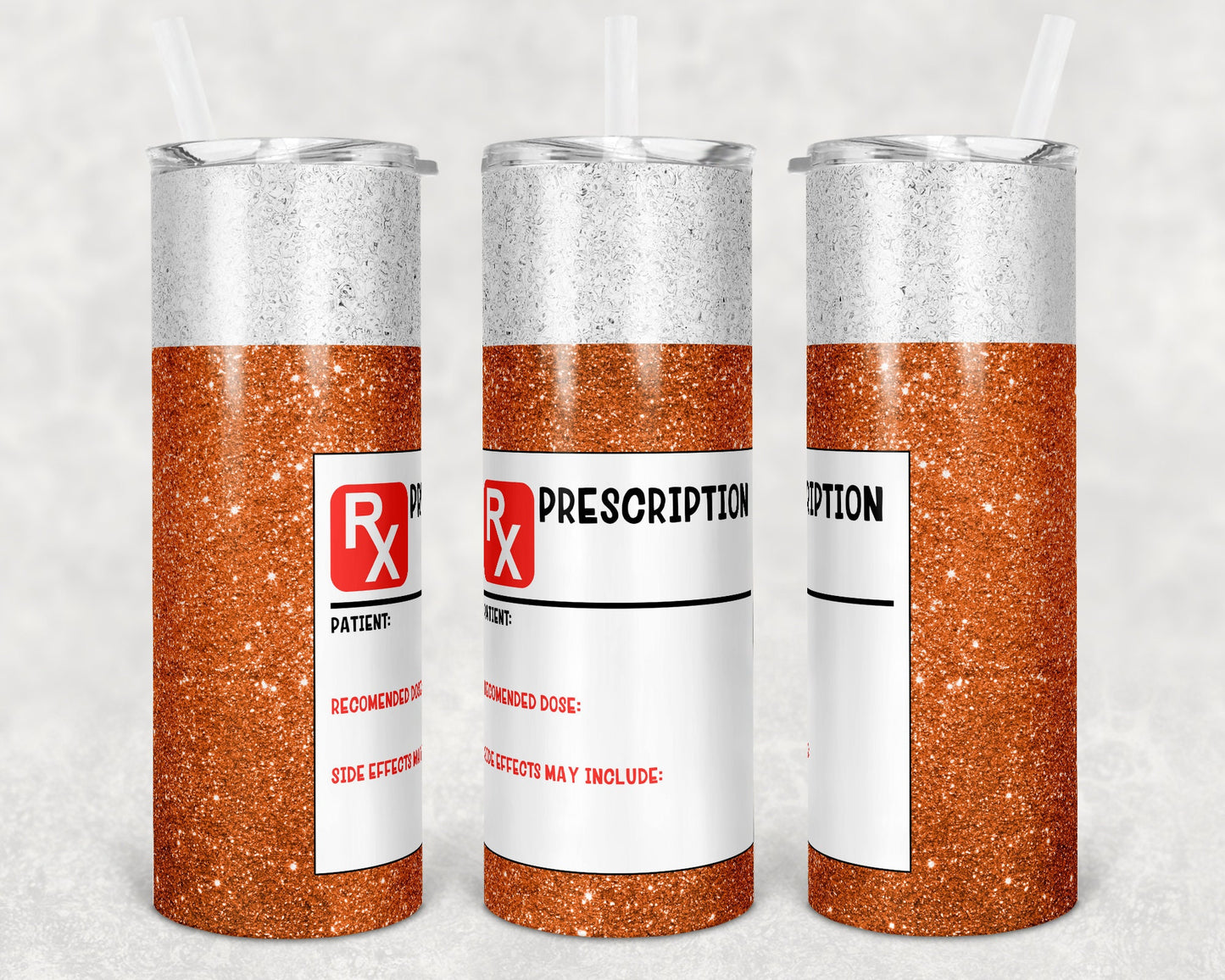 20 oz Skinny Tumbler Prescription Bottle Blank Glitter Solid blank label Sublimation Design