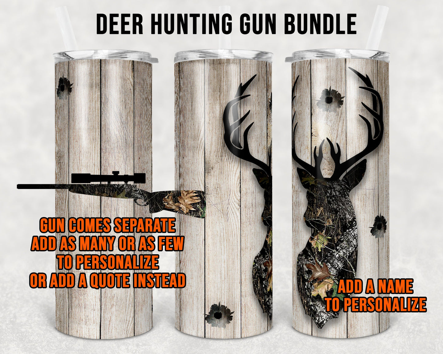 20 oz Skinny Tumbler Deer Hunting Rifle Gun Personalize Fathers Day Sublimation Design