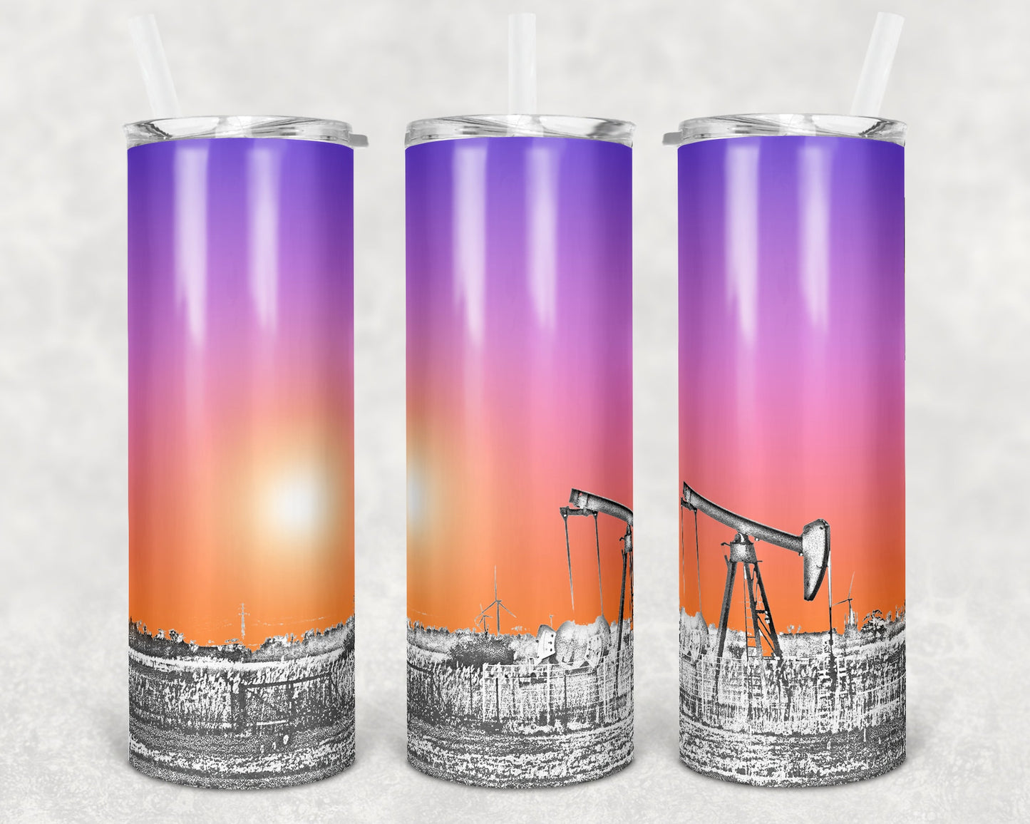 20 oz Skinny Tumbler Sunset Oilfield Oil Rig oil rigging Sublimation Design Print Transfer