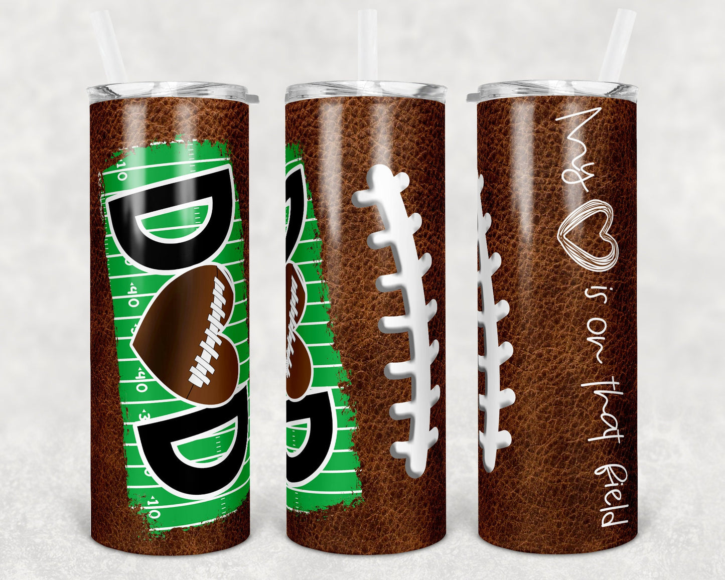 20 oz Skinny Tumbler Football Dad Heart on Field Leather Sublimation Design Template Design