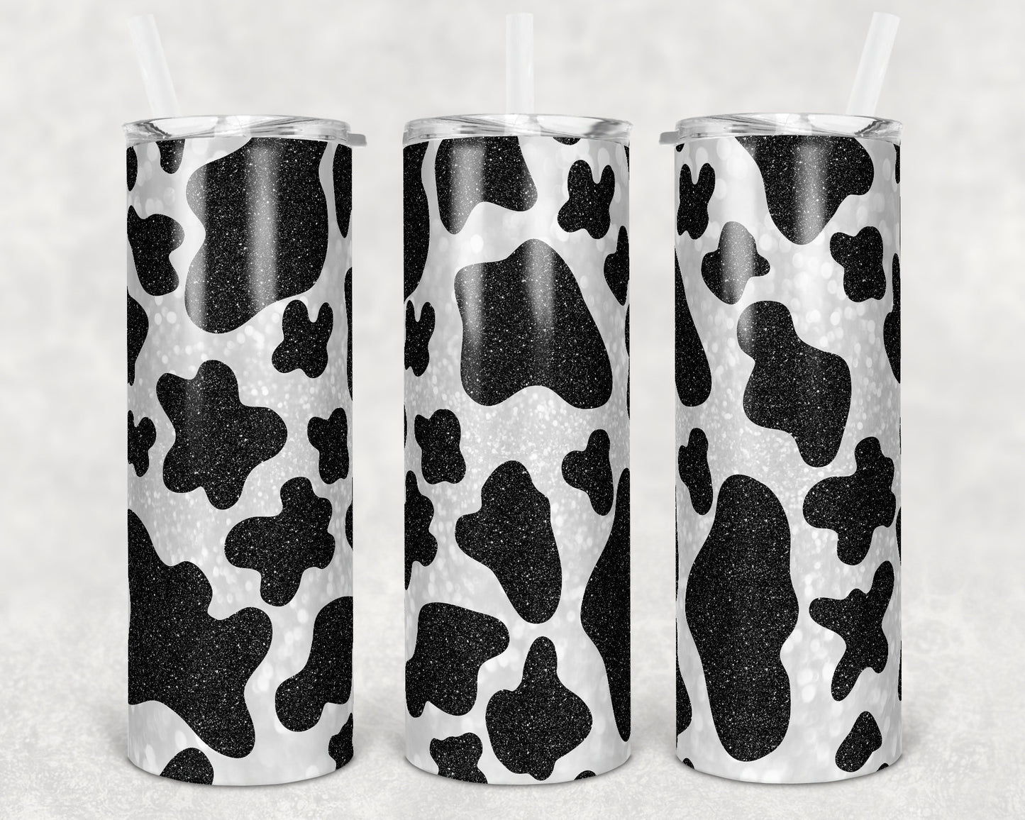 20 oz Skinny Tumbler Sublimation Cow Print Full wrap Glitter Design