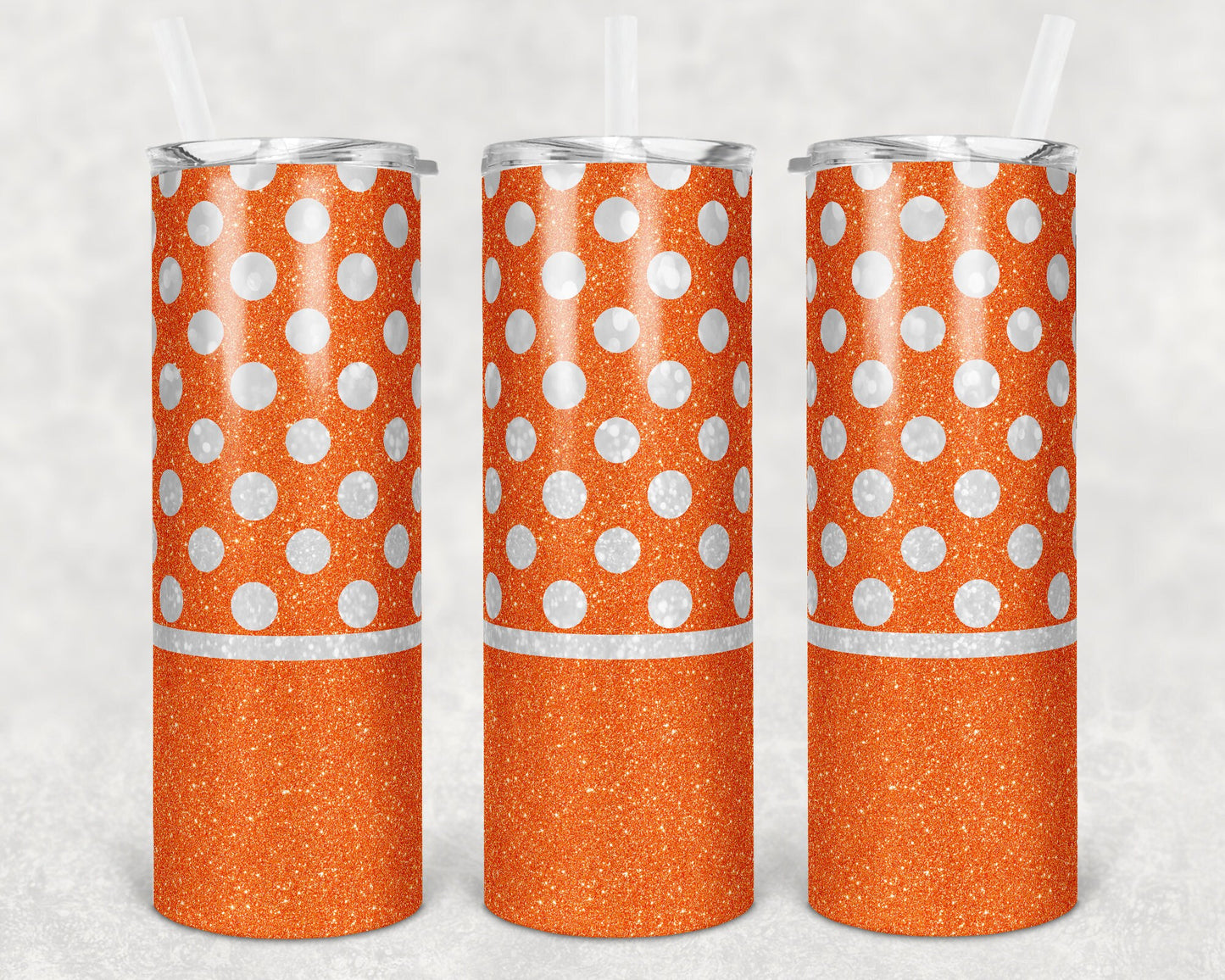 20 oz Skinny Tumbler Polka Dot Orange and White Sublimation Design Print Transfer