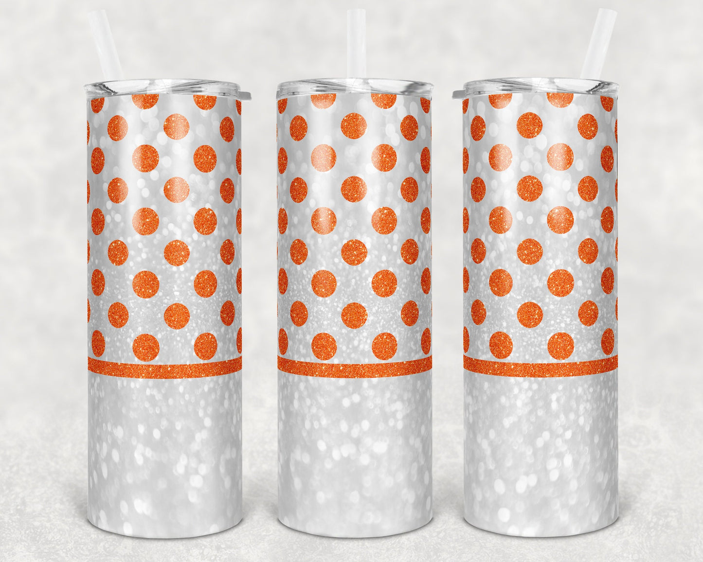20 oz Skinny Tumbler Polka Dot Orange and White Sublimation Design Print Transfer
