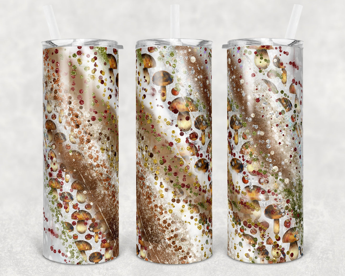 20 oz Skinny Tumbler Sublimation Design Template Glitter Milky way Mushroom Fall Colors Straight Warped Design