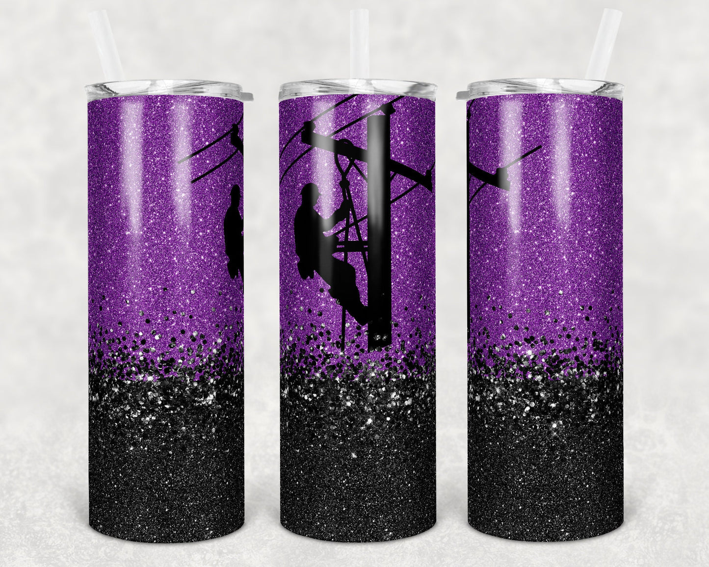 20 oz Skinny Tumbler Sublimation Design Template Purple Glitter Line Wife Lineman Design