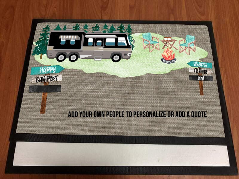 Door Mat Happy Camper Motorhome design Personalize by Adding your own People Sublimation Design