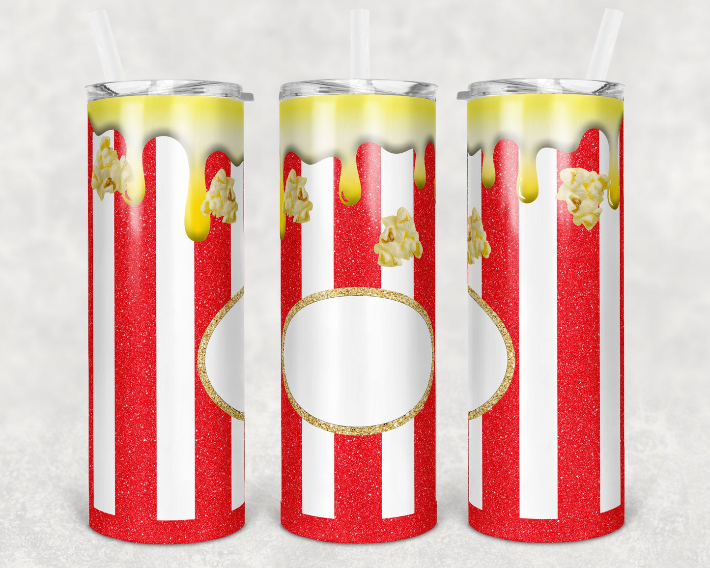 20 oz Skinny Tumbler Sublimation Popcorn Bucket Glitter Stripe Plain and Just here for the Comments Design Instant