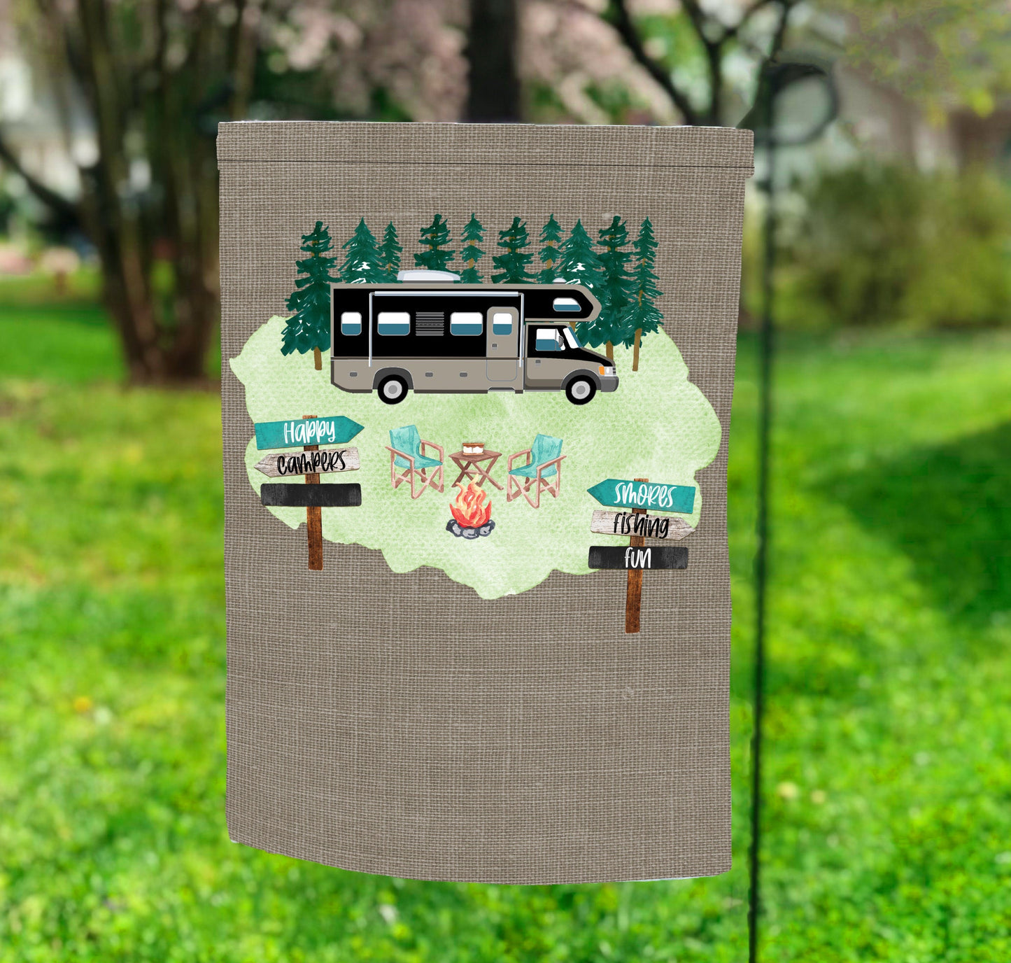 Garden Flag Happy Camper Class C design Personalize by Adding your own People Sublimation Design