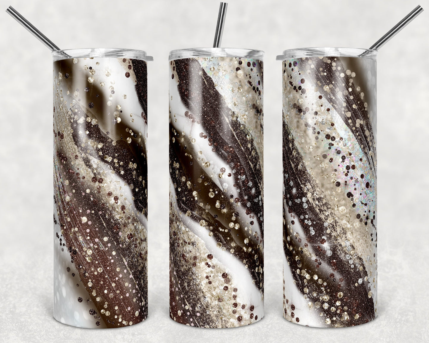 20 oz Skinny Tumbler Sublimation Template Agate Milky Way Brown Browns Straight and Warped Design