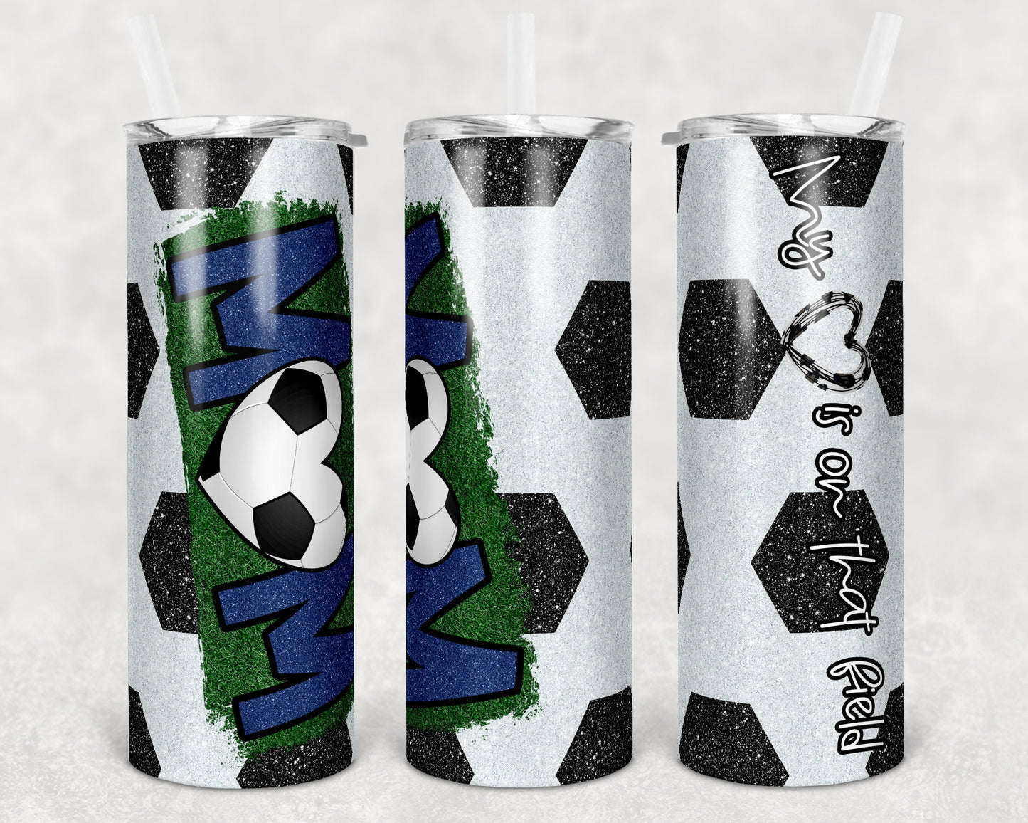 20 oz Skinny Tumbler Soccer Mom Heart on Field Glitter Sublimation Design Template Design