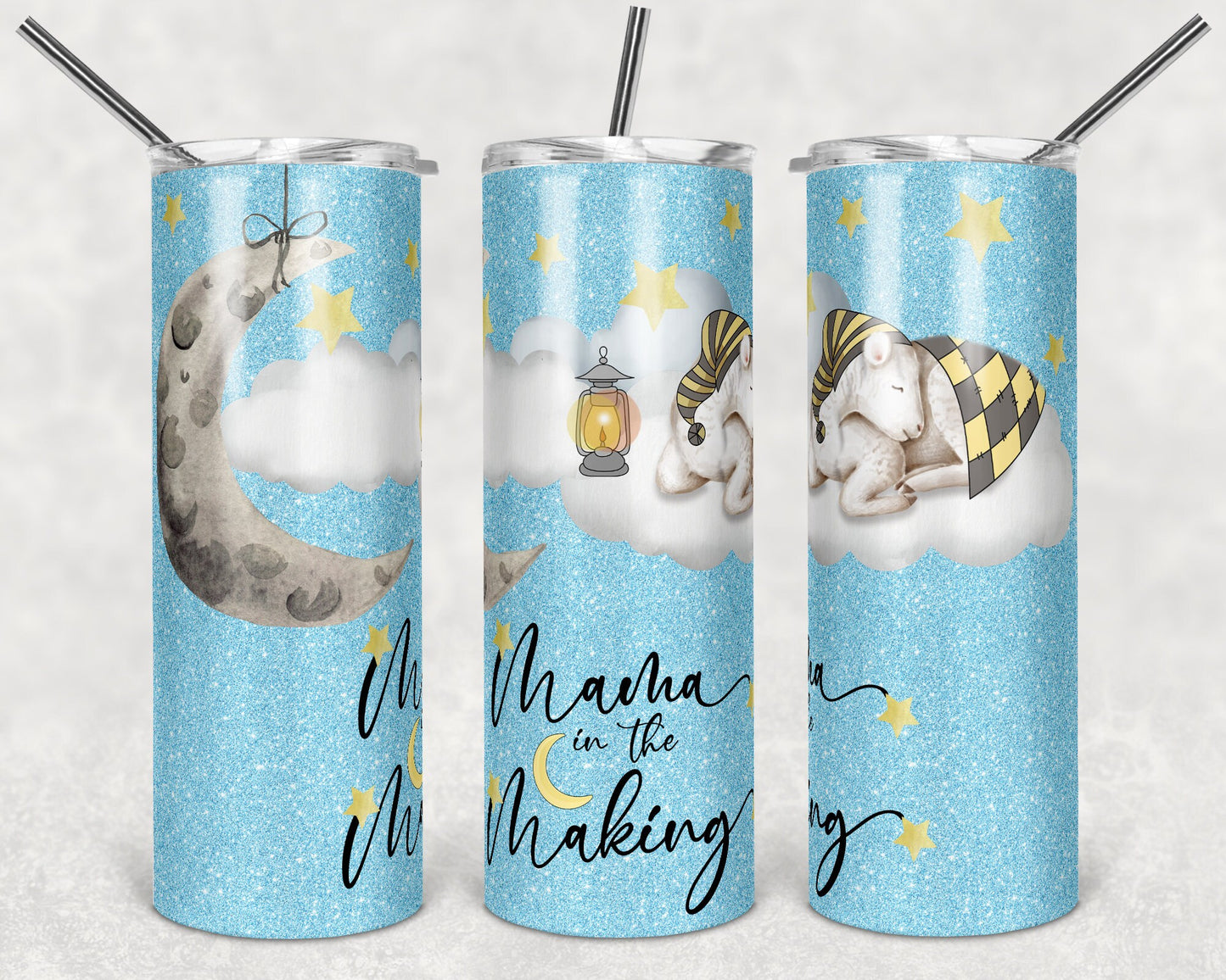 20 oz Skinny Tumbler Sublimation Design Template Mama in the Making Sleeping Baby Lamb Straight Warped