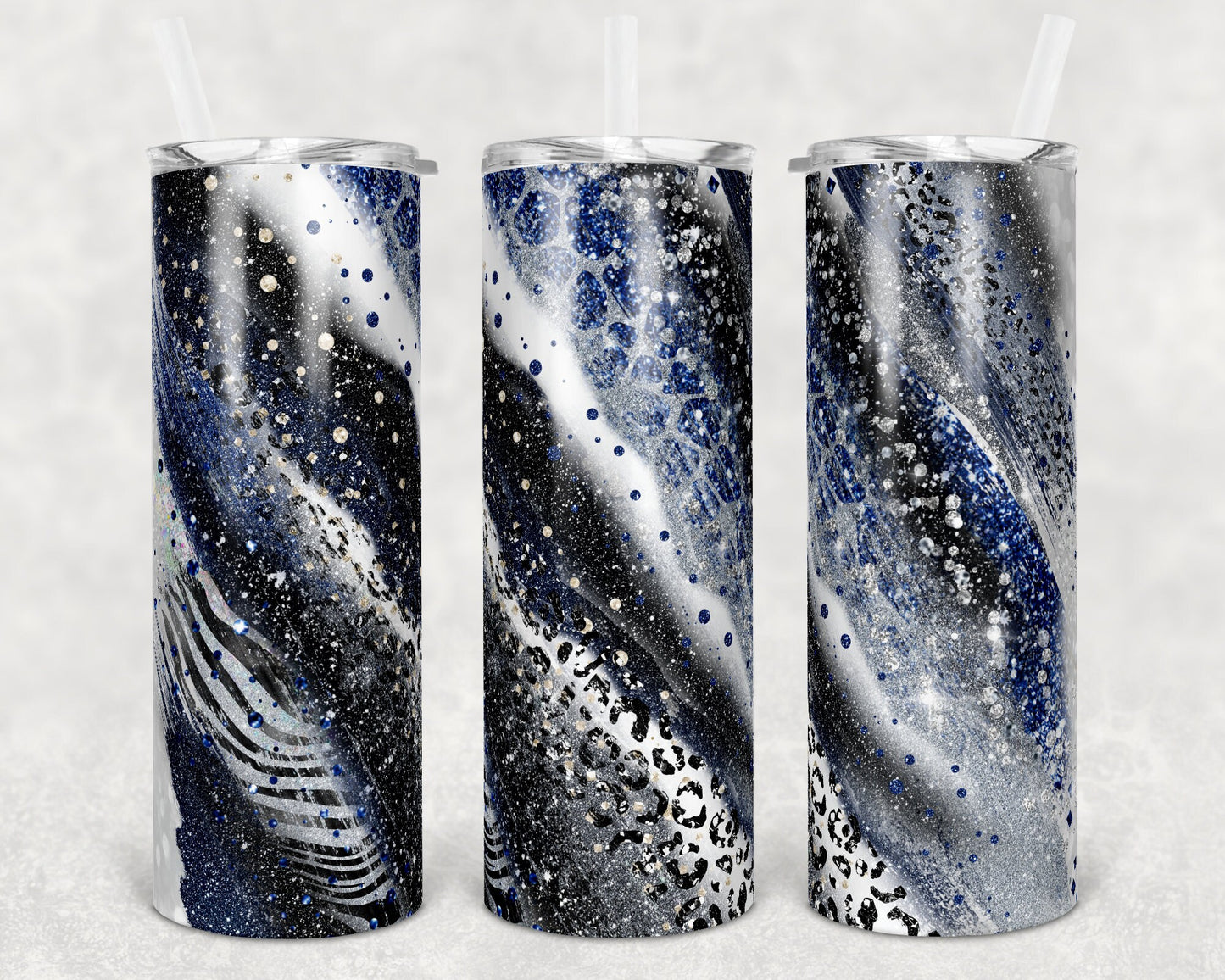 20 oz Skinny Tumbler Sublimation Template Agate Milky Way Navy Gray Safari Animal Print Straight and Warped Design