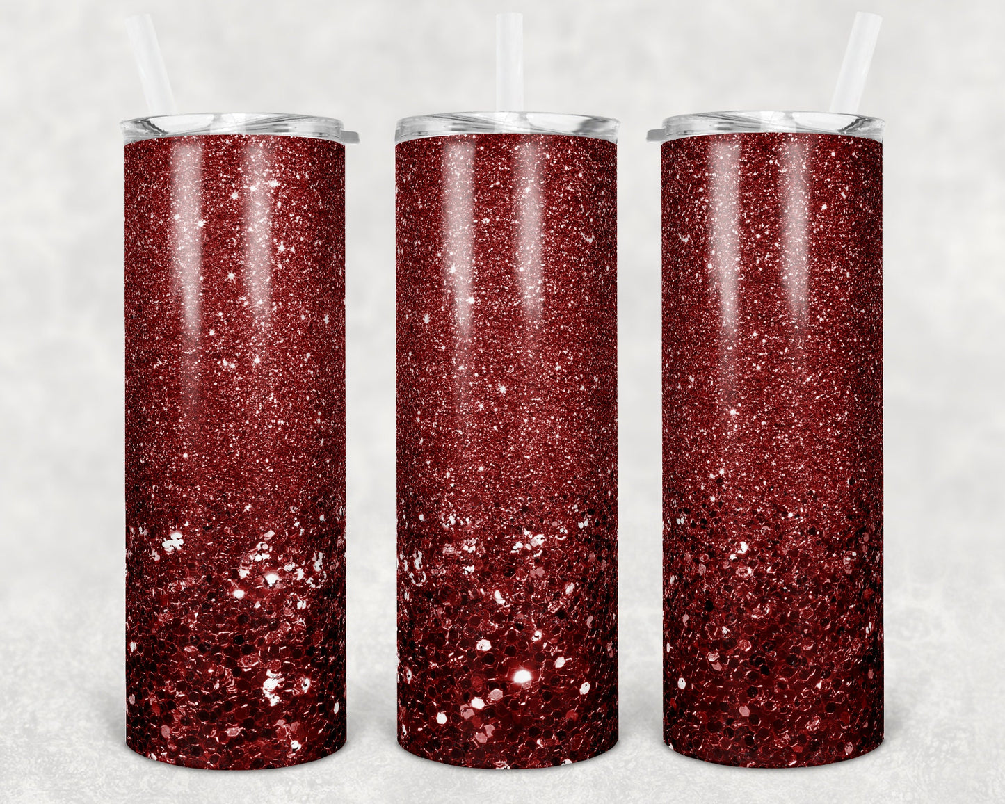 20 oz Skinny Tumbler Sublimation Design Glitter Maroon Straight and Warped Design