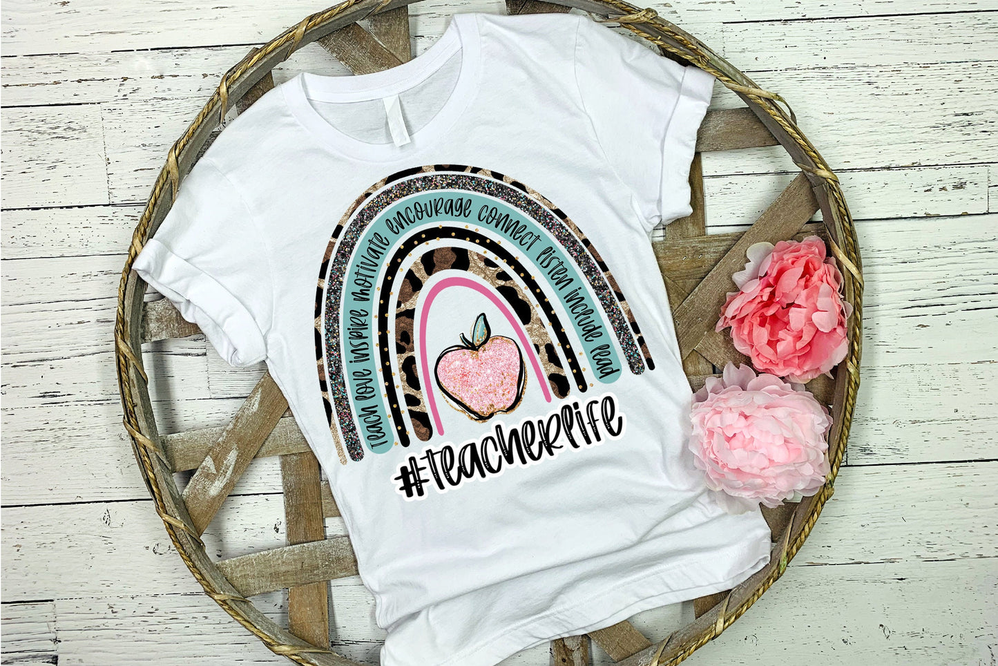 Shirt or Waterslide Design Rainbow Monogram Teacher Life Sublimation Design