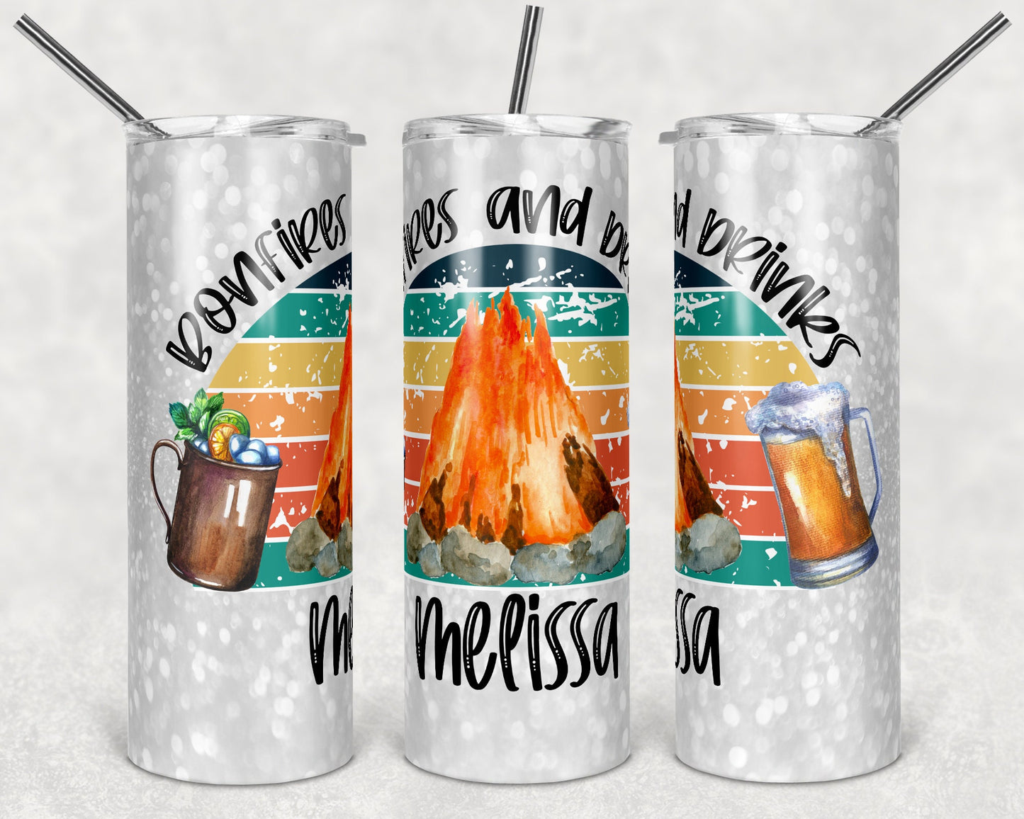 20 oz Skinny Tumbler Camper Camping Bonfires and Drinking Friends Sublimation Design tumblers