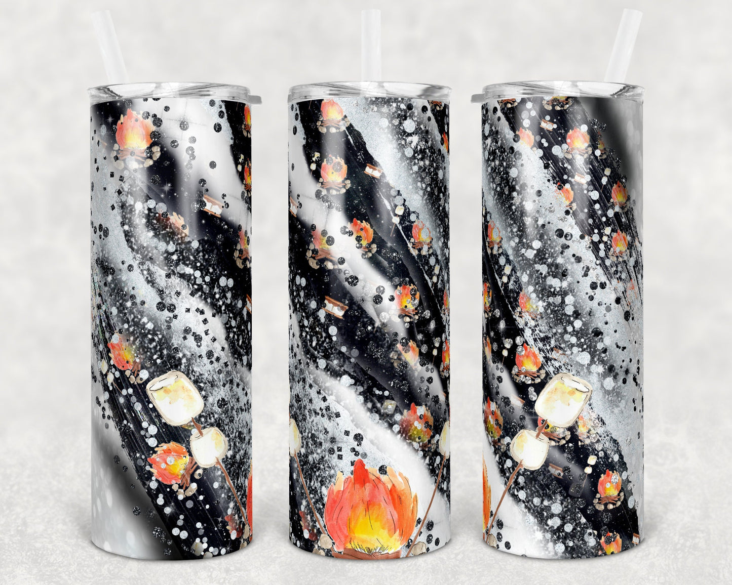 20 oz Skinny Tumbler Milky way Camping Camp Smores Camp Fire Sublimation