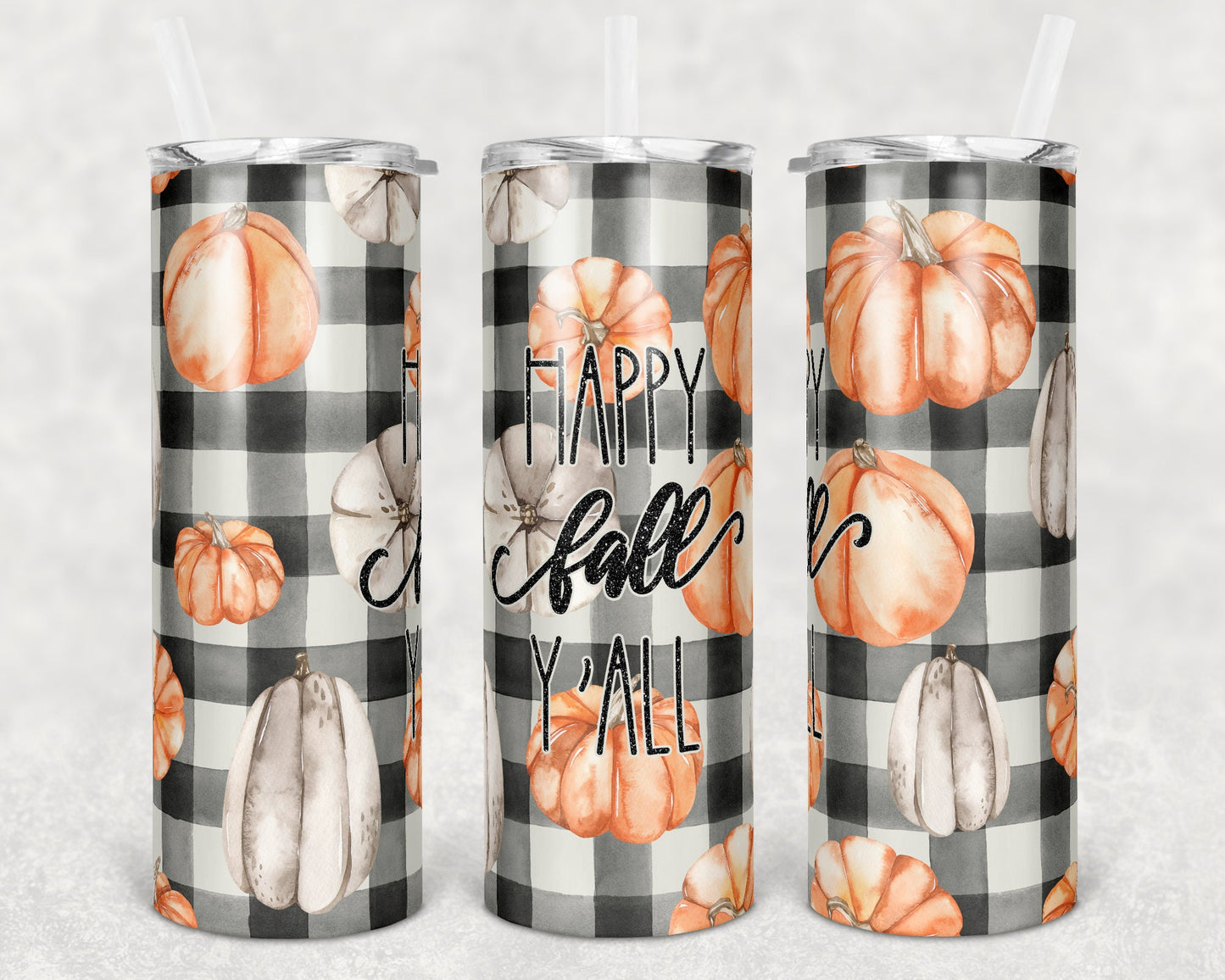 20 oz Skinny Tumbler Sublimation Fall Y'all Burlap and Pumpkins Design Template Straight and Warped