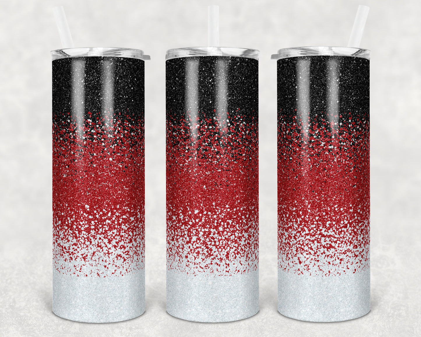 20 oz Skinny Tumbler Sublimation Design Template Glitter Ombre Red White Black Straight Warped Design