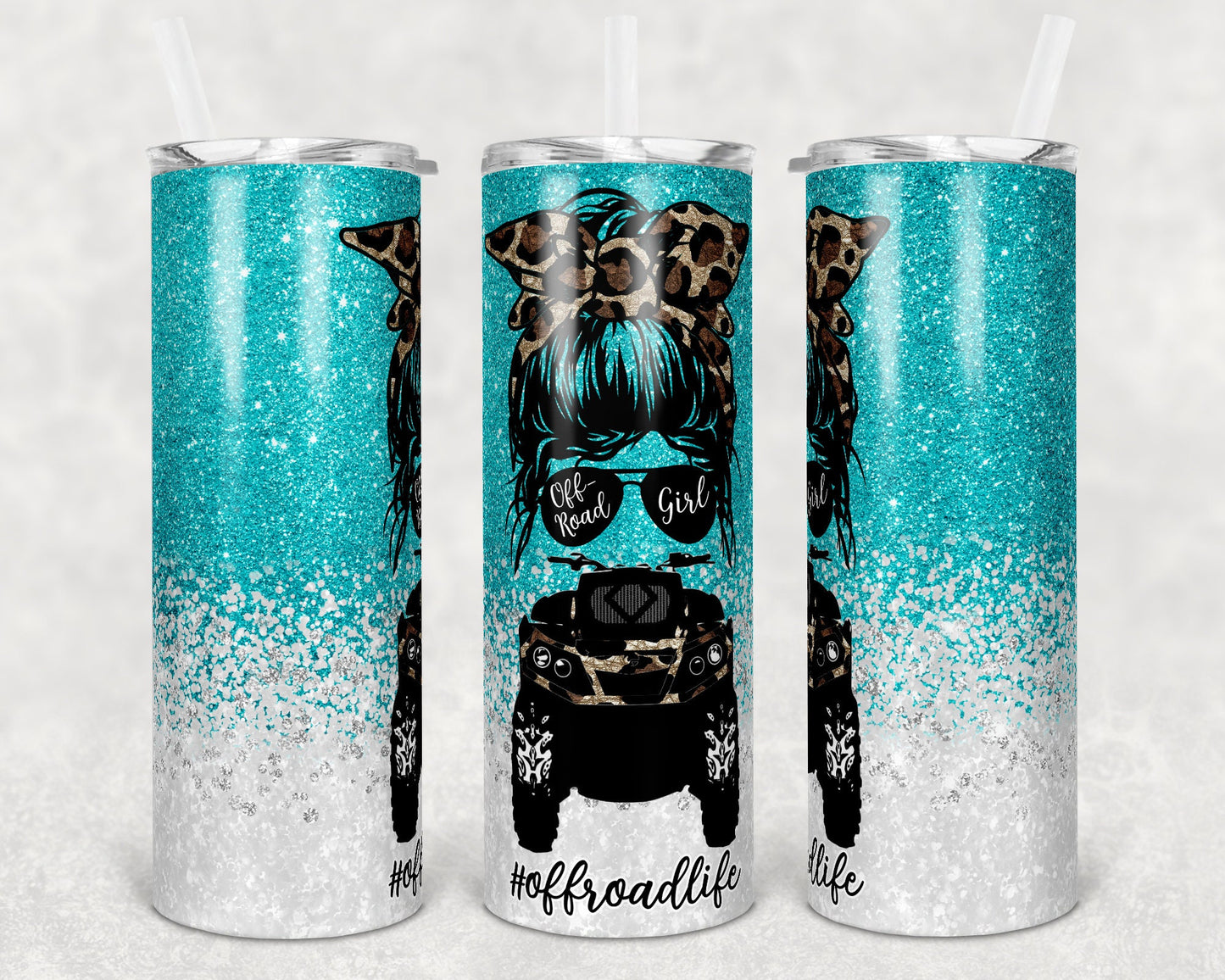 20 oz Skinny Tumbler Sublimation Design Template Glitter Off Road Girl Quad ATV Design off road