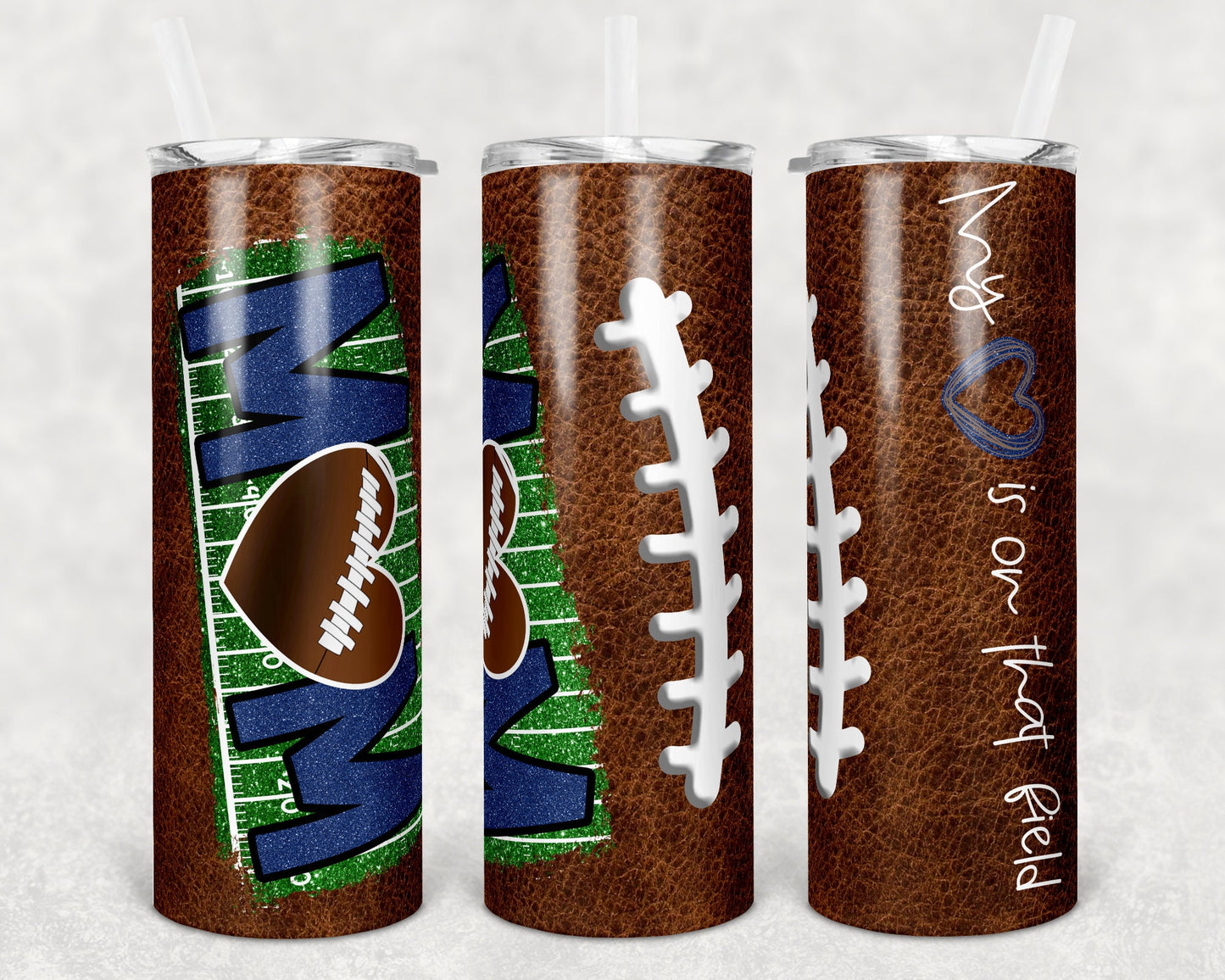 20 oz Skinny Tumbler Football Mom Heart on Field Leather Sublimation Design Template Design