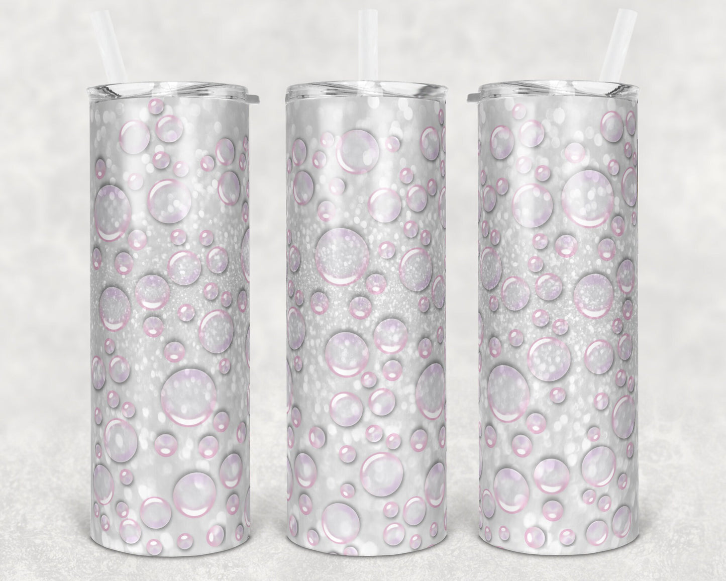 20 oz Skinny Tumbler Sublimation Design Template Pink Bubbles Design tumblers