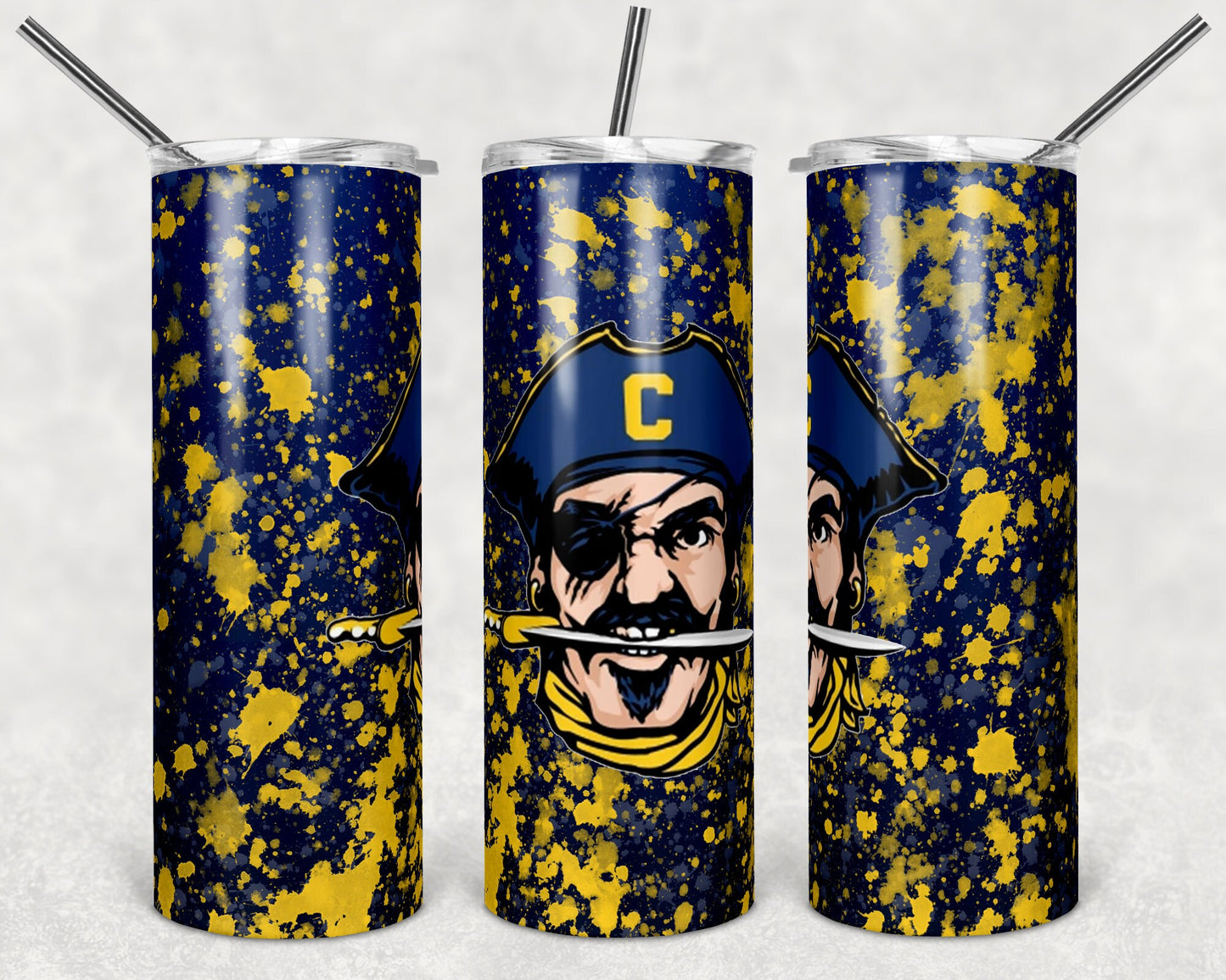 20 oz Skinny Tumbler Sublimation Design Template Blue Yellow Gold Power Wash Straight Warped Design