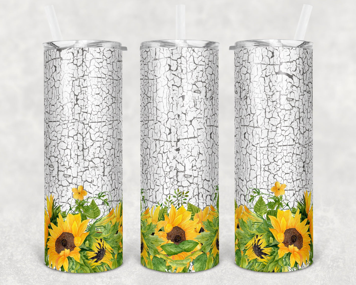 20 oz Skinny Tumbler Sunflowers Crackle Paint Sublimation Design Print Transfer