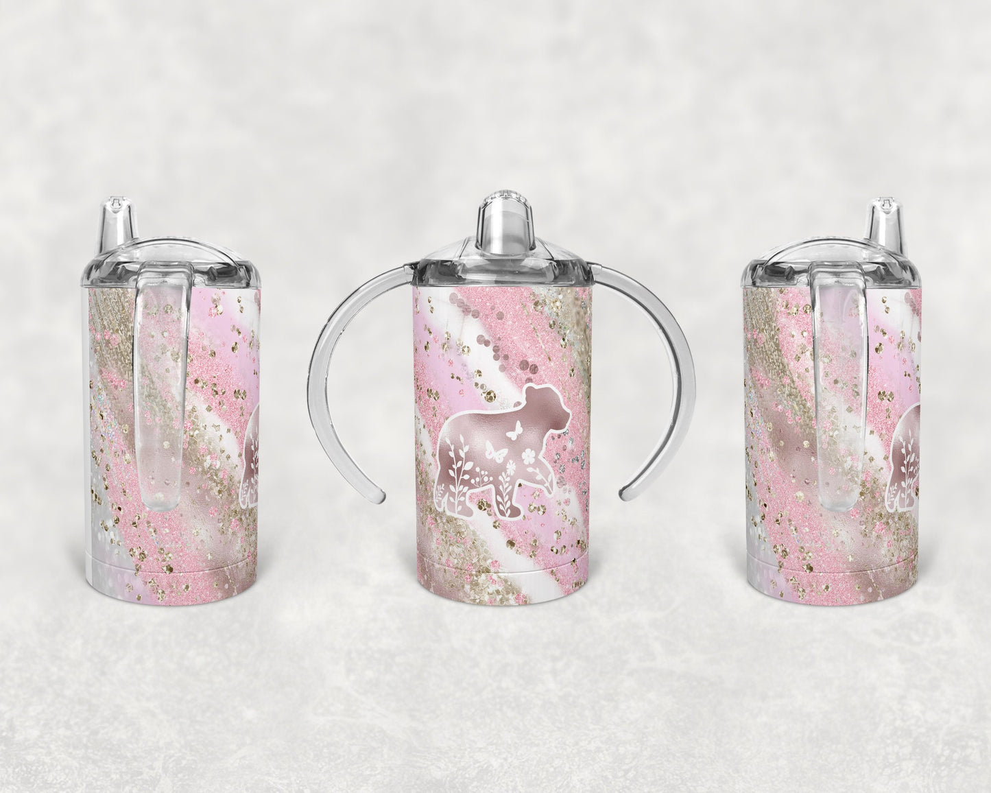 Straight Sippy Cup Sublimation Baby Bear Milky way glitter Design