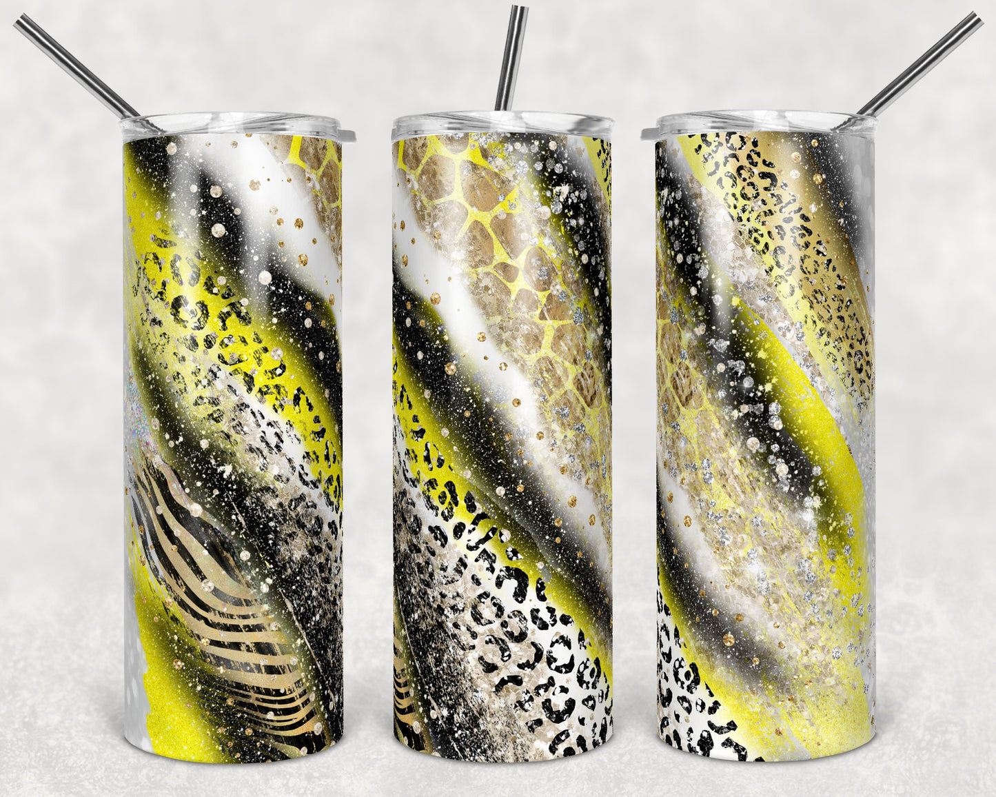 20 oz Skinny Tumbler Sublimation Template Agate Milky Way Yellow Safari Animal Print Straight and Warped Design