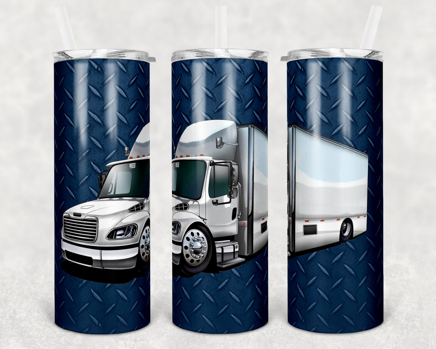 20 oz Skinny Tumbler Sublimation Design Template Semi Truck Diamond Plate Blue Farm