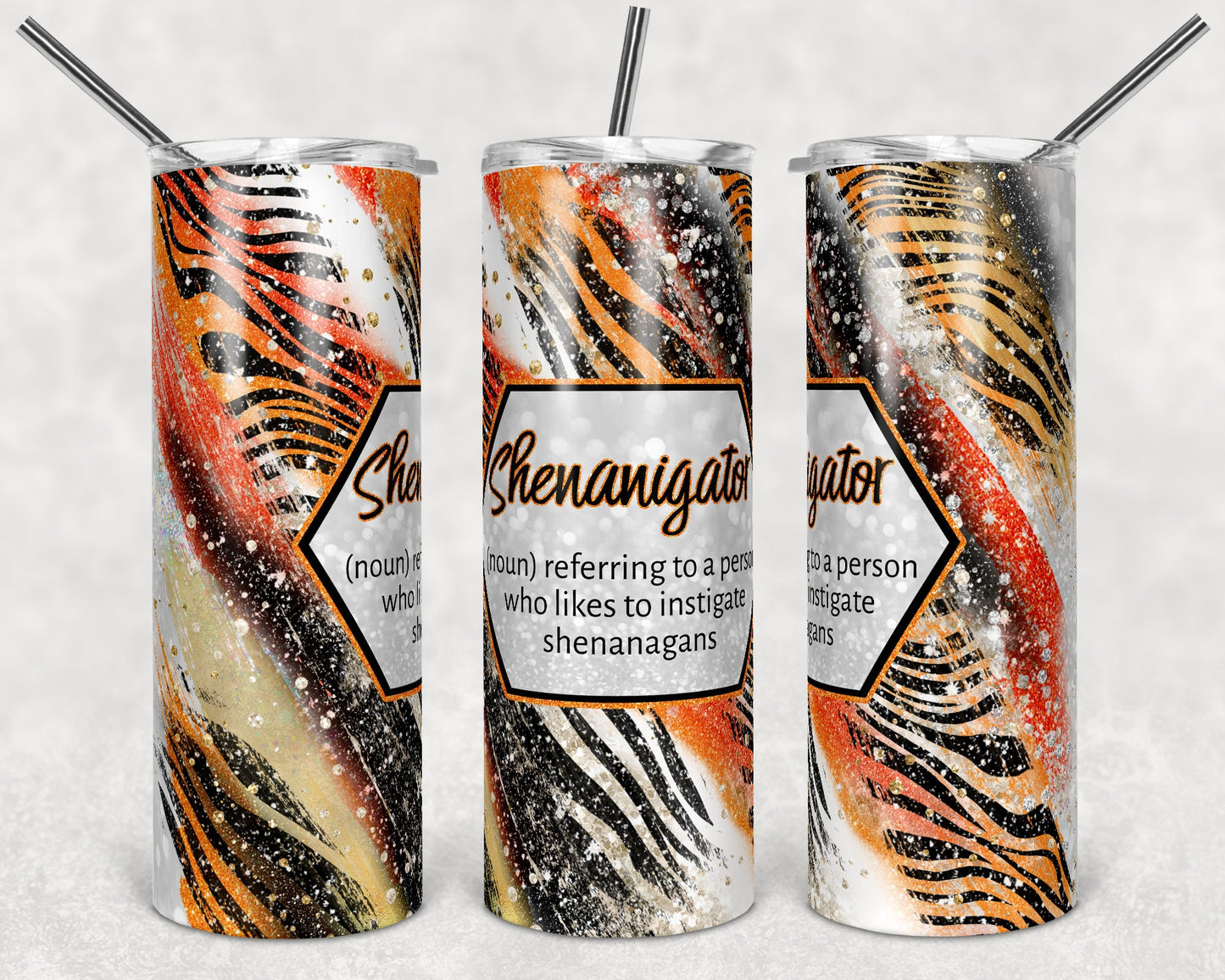 20 oz Skinny Tumbler Sublimation Template Agate Milky Way Sassy Shenanigator Safari Animal Print Straight and Warped Design
