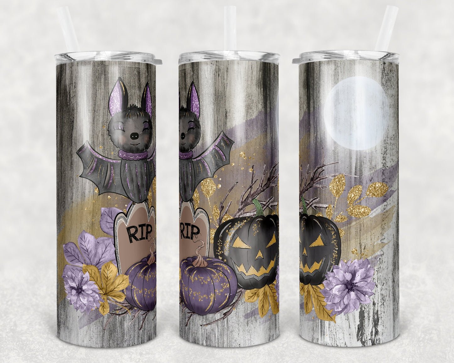 20 oz Skinny Tumbler Sublimation Design Cute Bat Halloween Design Print Transfer