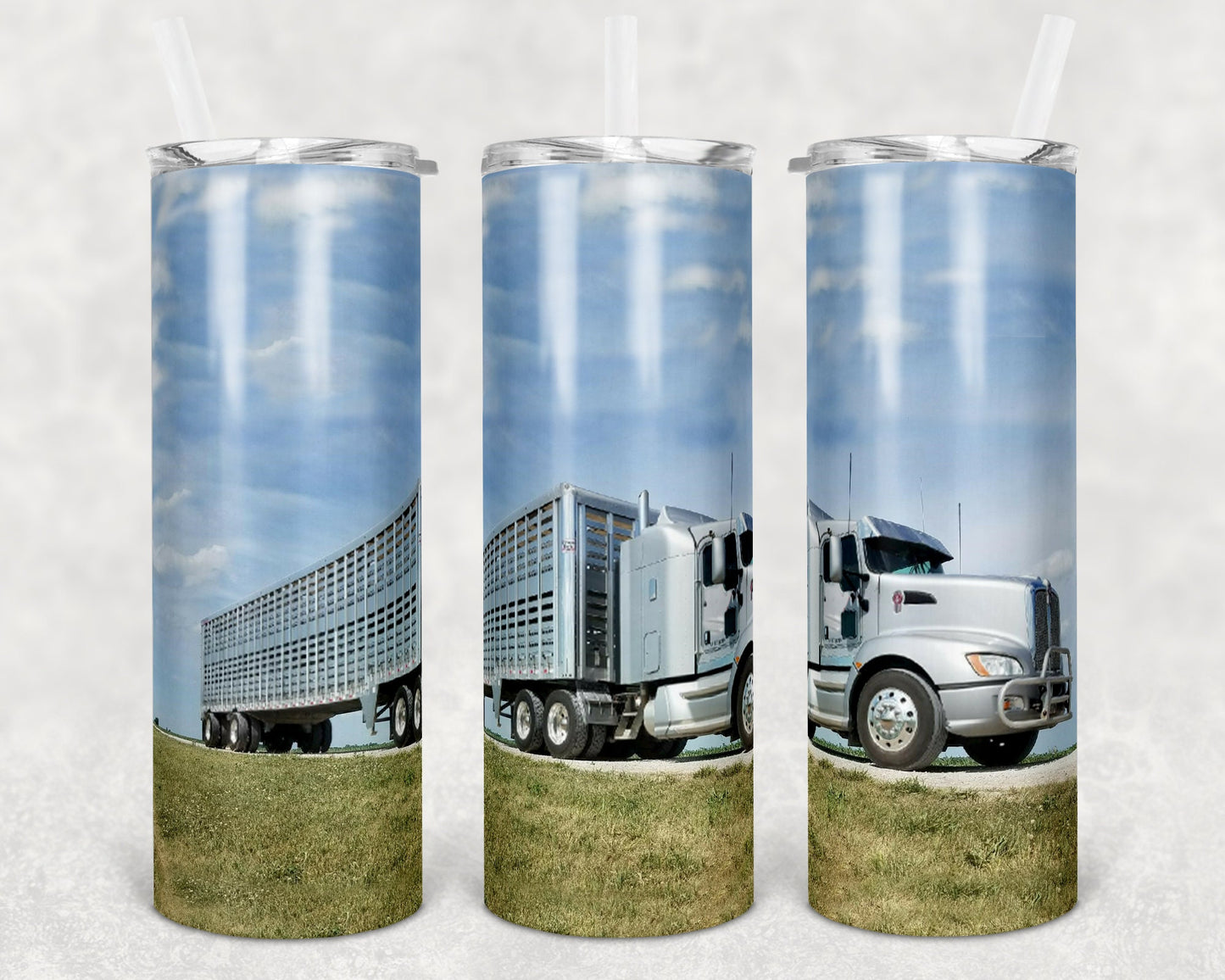 20 oz Skinny Tumbler Sublimation Design Template Semi Livestock Trailer Add Animals Personalize Farm