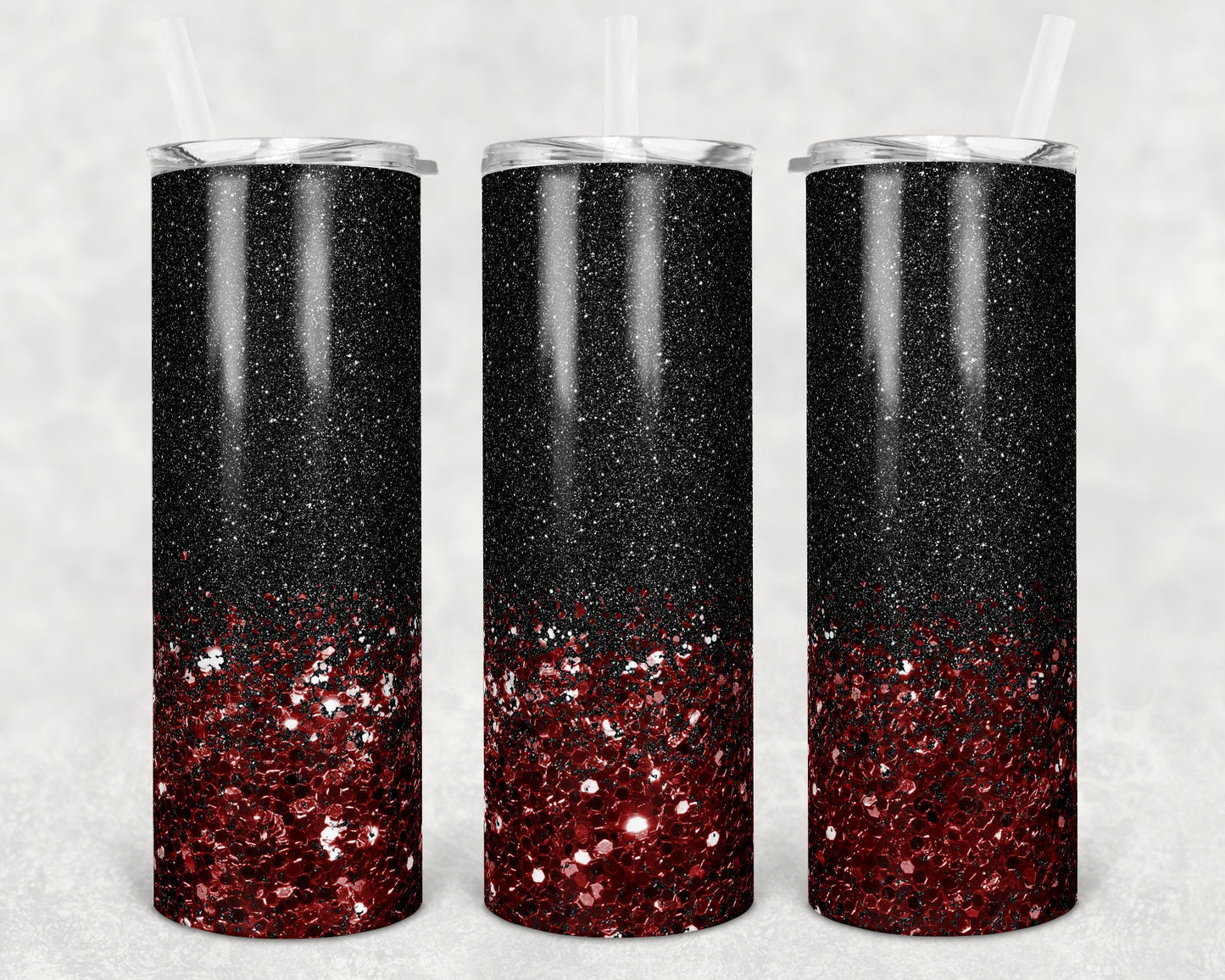 20 oz Skinny Tumbler Sublimation Design Glitter Maroon Black Straight and Warped Design