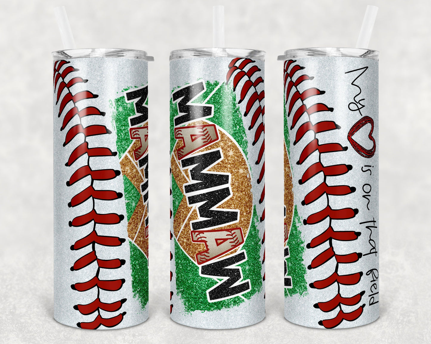 20 oz Skinny Tumbler Baseball Mammaw Glitter Heart on Field Laces Sublimation Design Template Design
