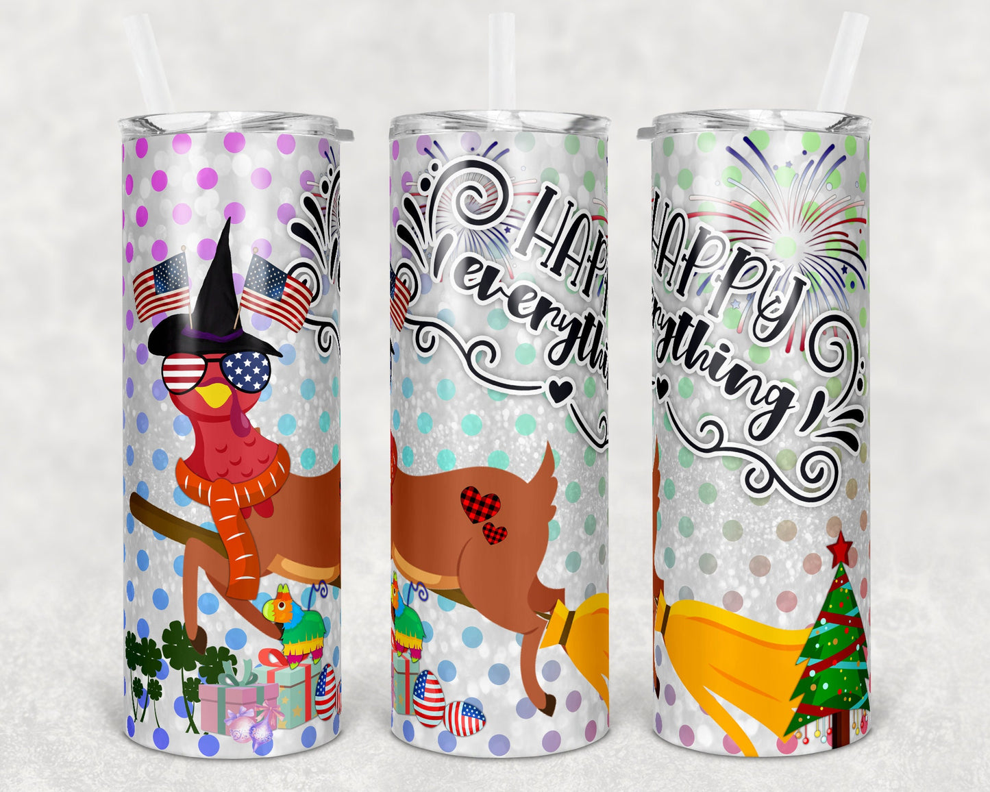 20 oz Skinny Tumbler Holiday Happy Everything All Holidays Usa Sublimation Design