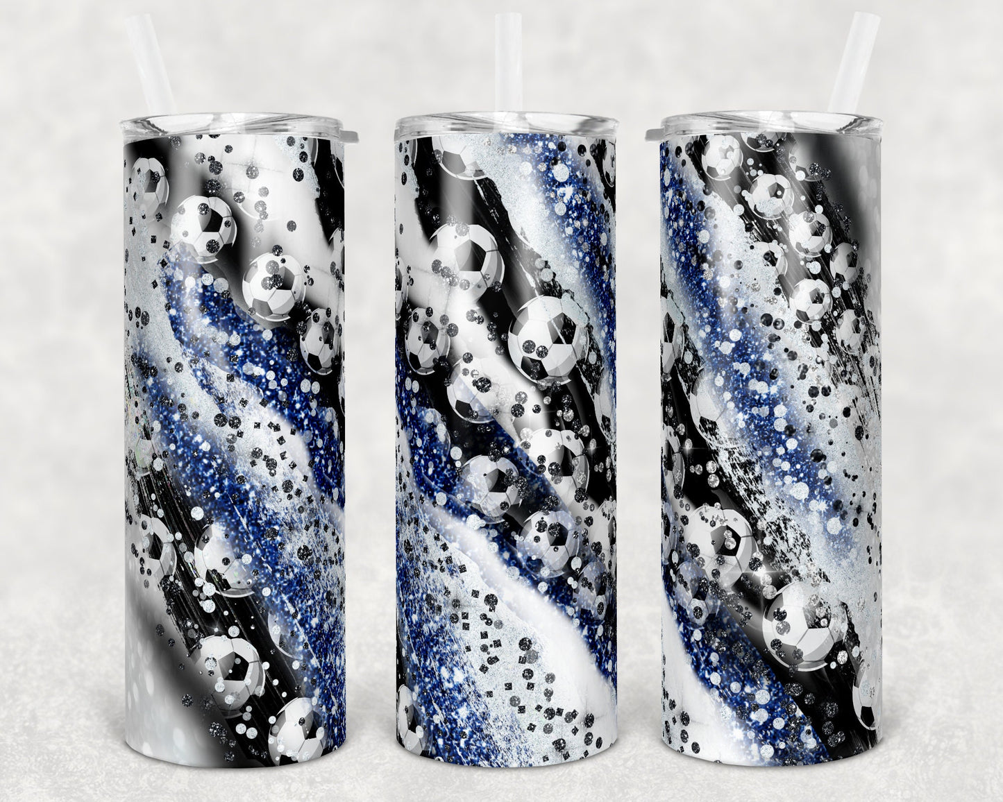 20 oz Skinny Tumbler Sublimation Template Milky Way Glitter Soccer Straight Warped Design