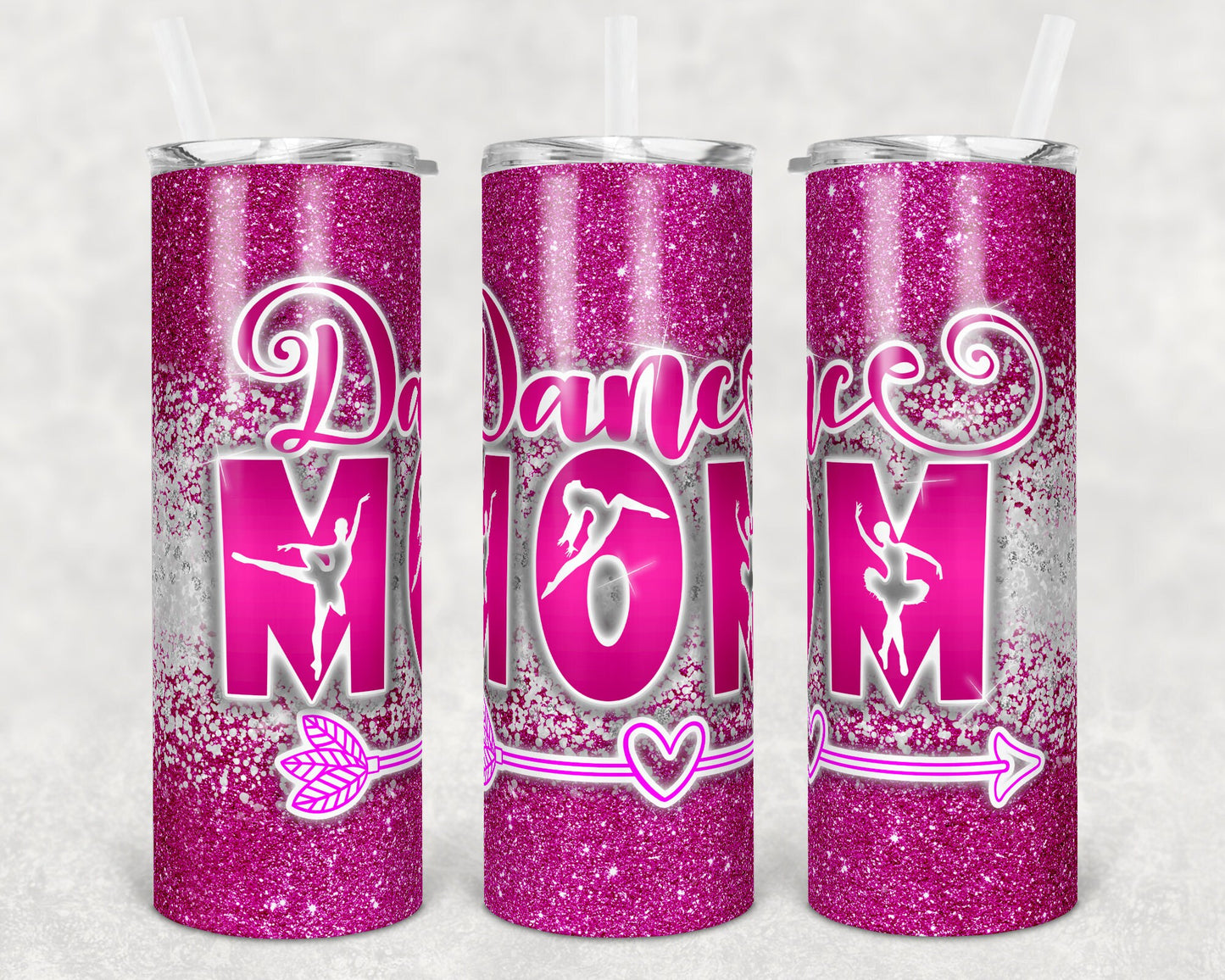 20 oz Skinny Tumbler Cheer Hot Pink Glitter Dance Mom Dancing Sublimation Design