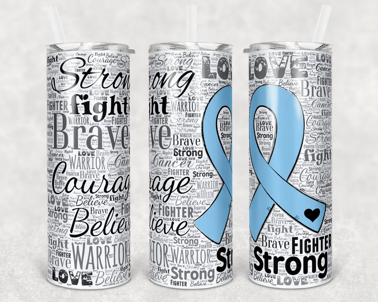 20 oz Skinny Tumbler Sublimation Awareness Ribbon Word Art Prostate Cancer blue Straight Warped Design tumblers
